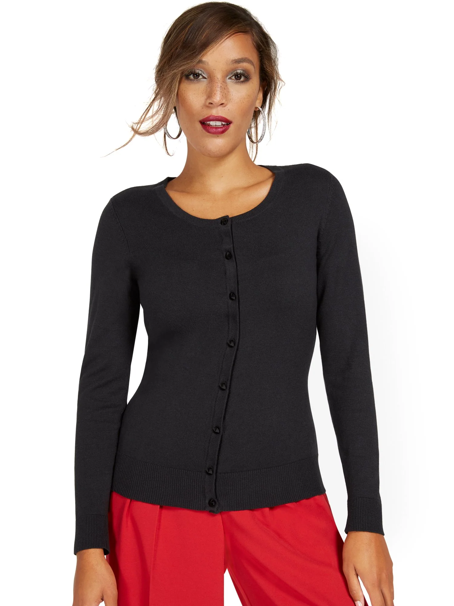 Petite Jeweled-Button Chelsea Crewneck Cardigan - Image 2