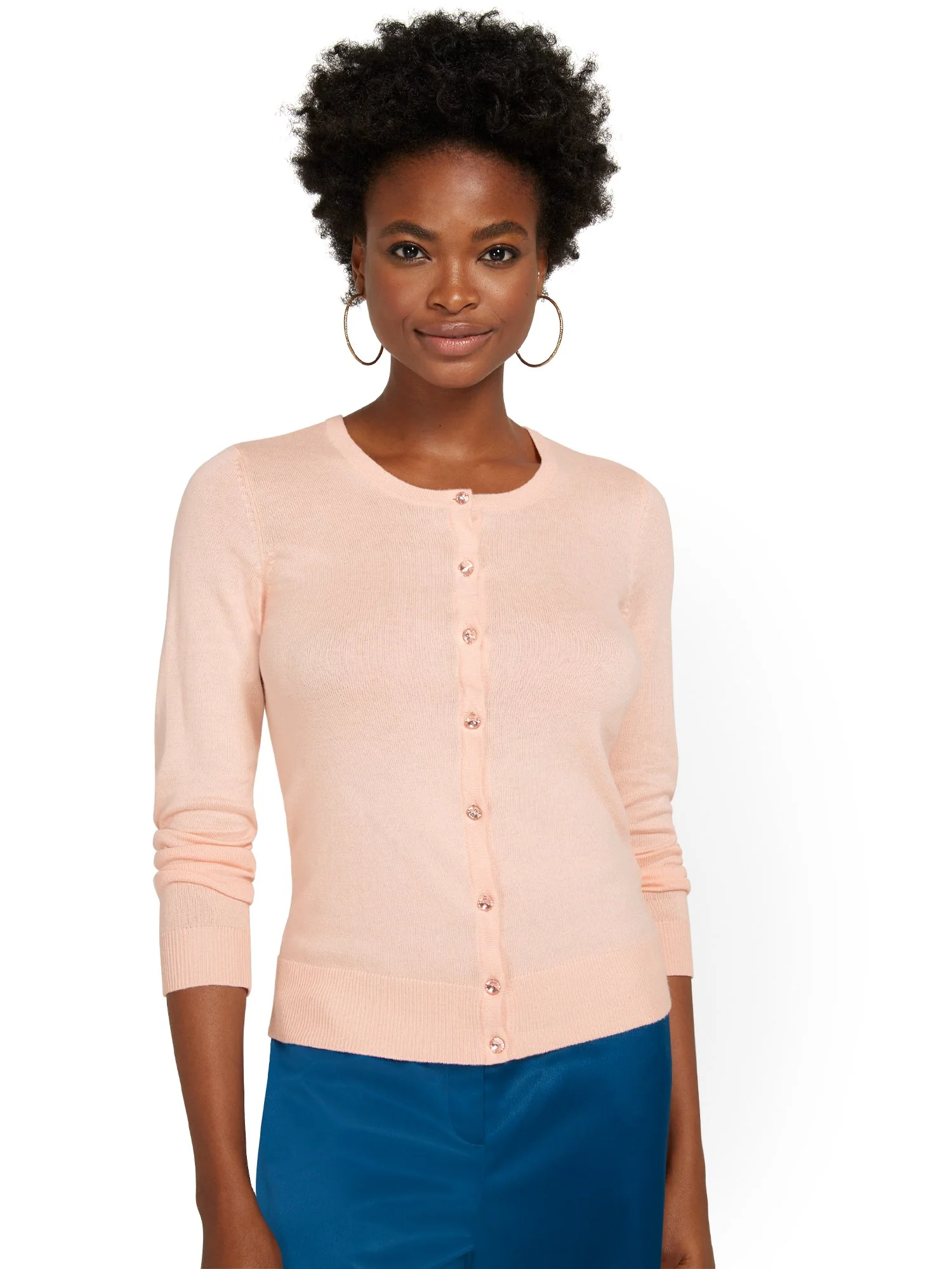 Petite Jeweled-Button Chelsea Crewneck Cardigan - Image 21