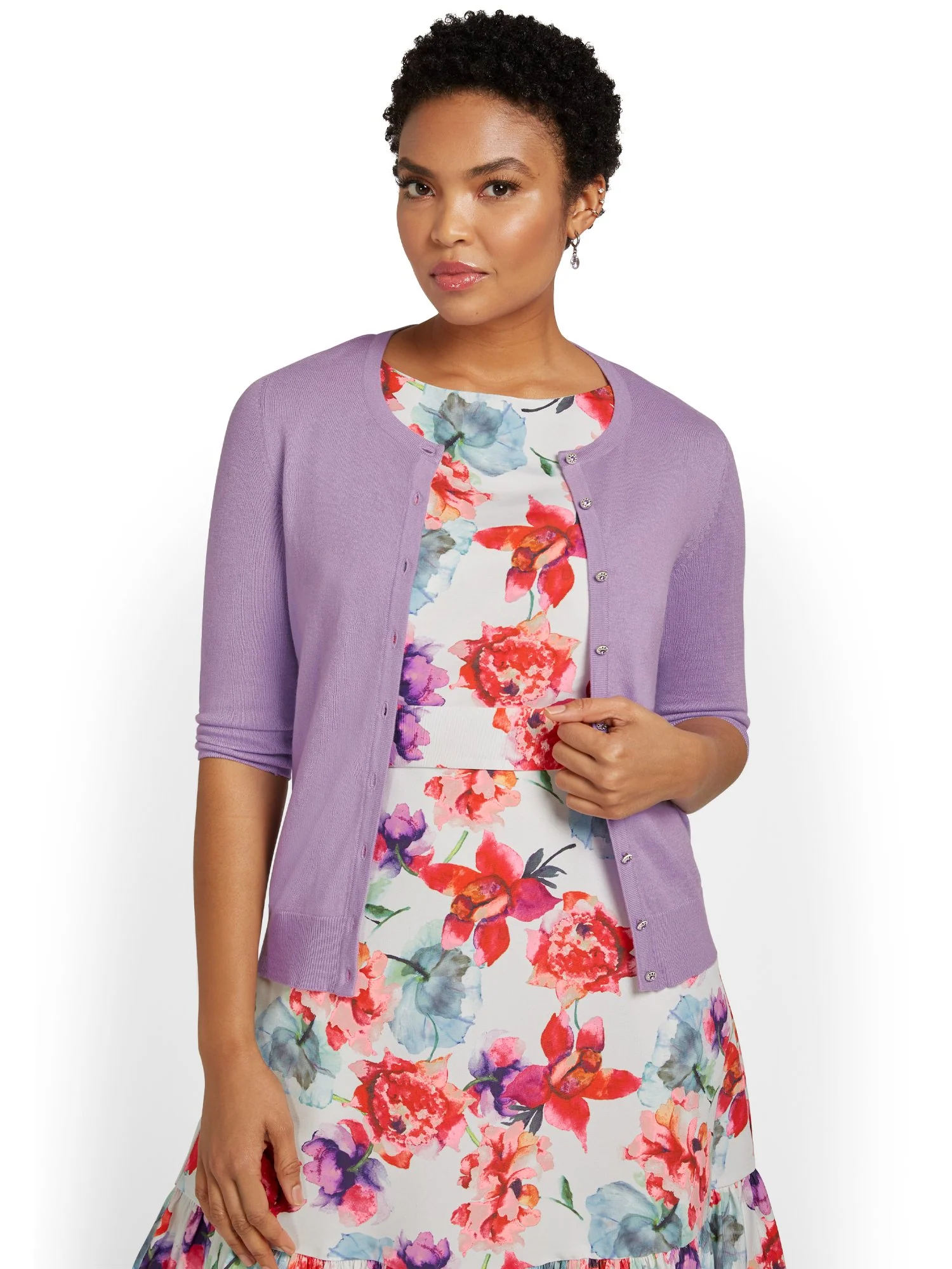Petite Jeweled-Button Chelsea Crewneck Cardigan - Image 27