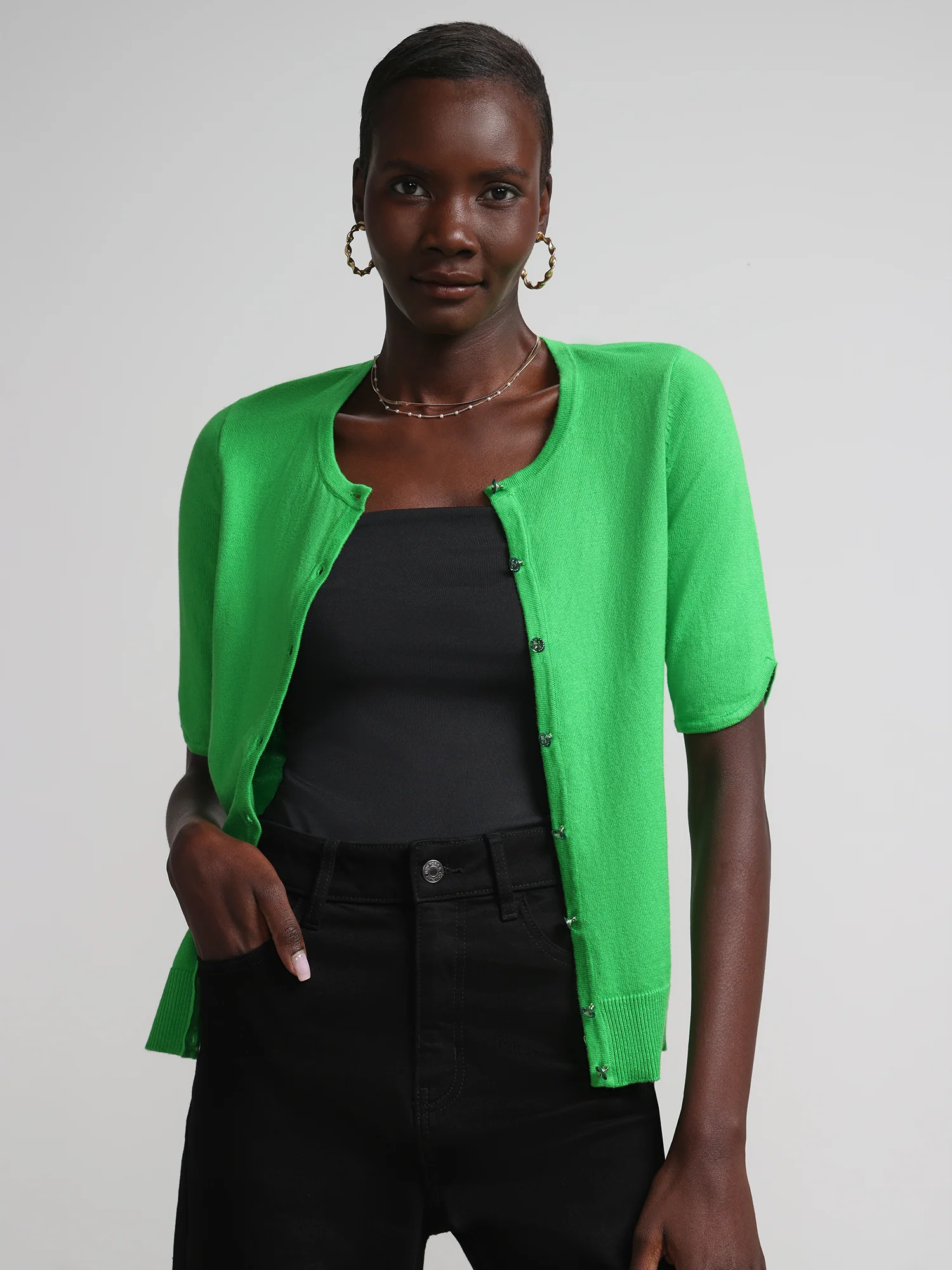 Petite Jeweled-Button Chelsea Crewneck Cardigan - Image 17