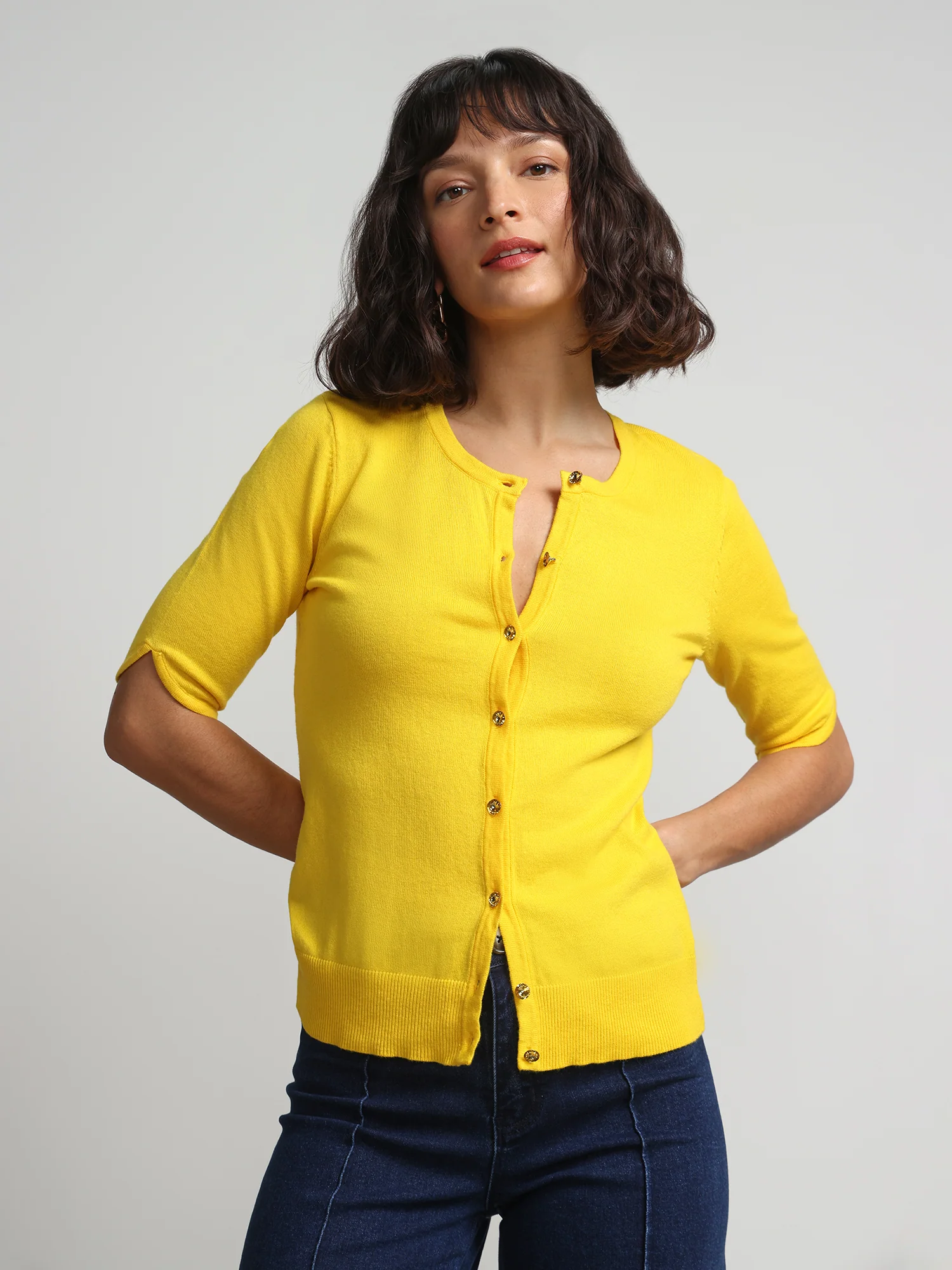 Petite Jeweled-Button Chelsea Crewneck Cardigan - Image 27