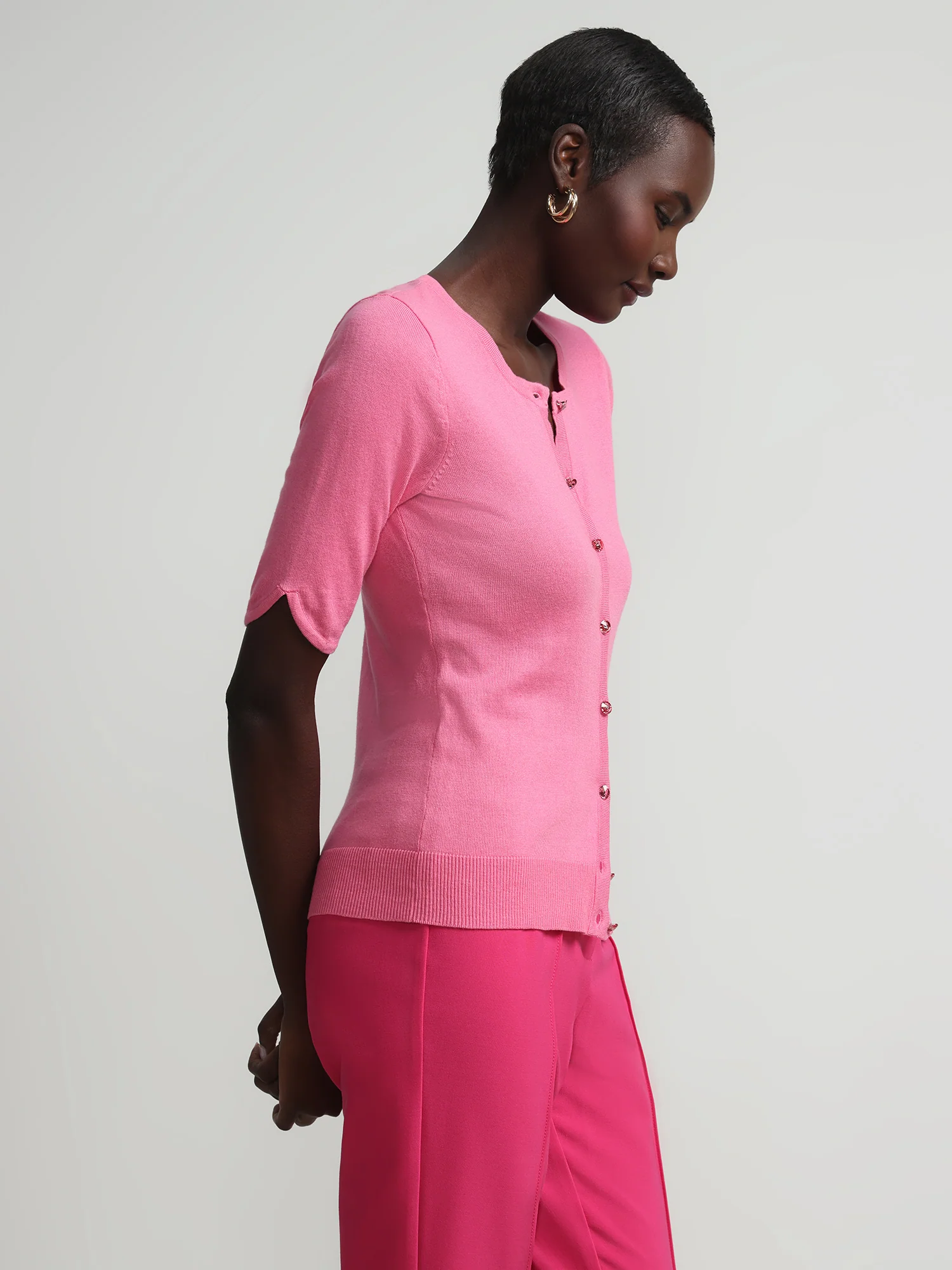 Petite Jeweled-Button Chelsea Crewneck Cardigan - Image 38