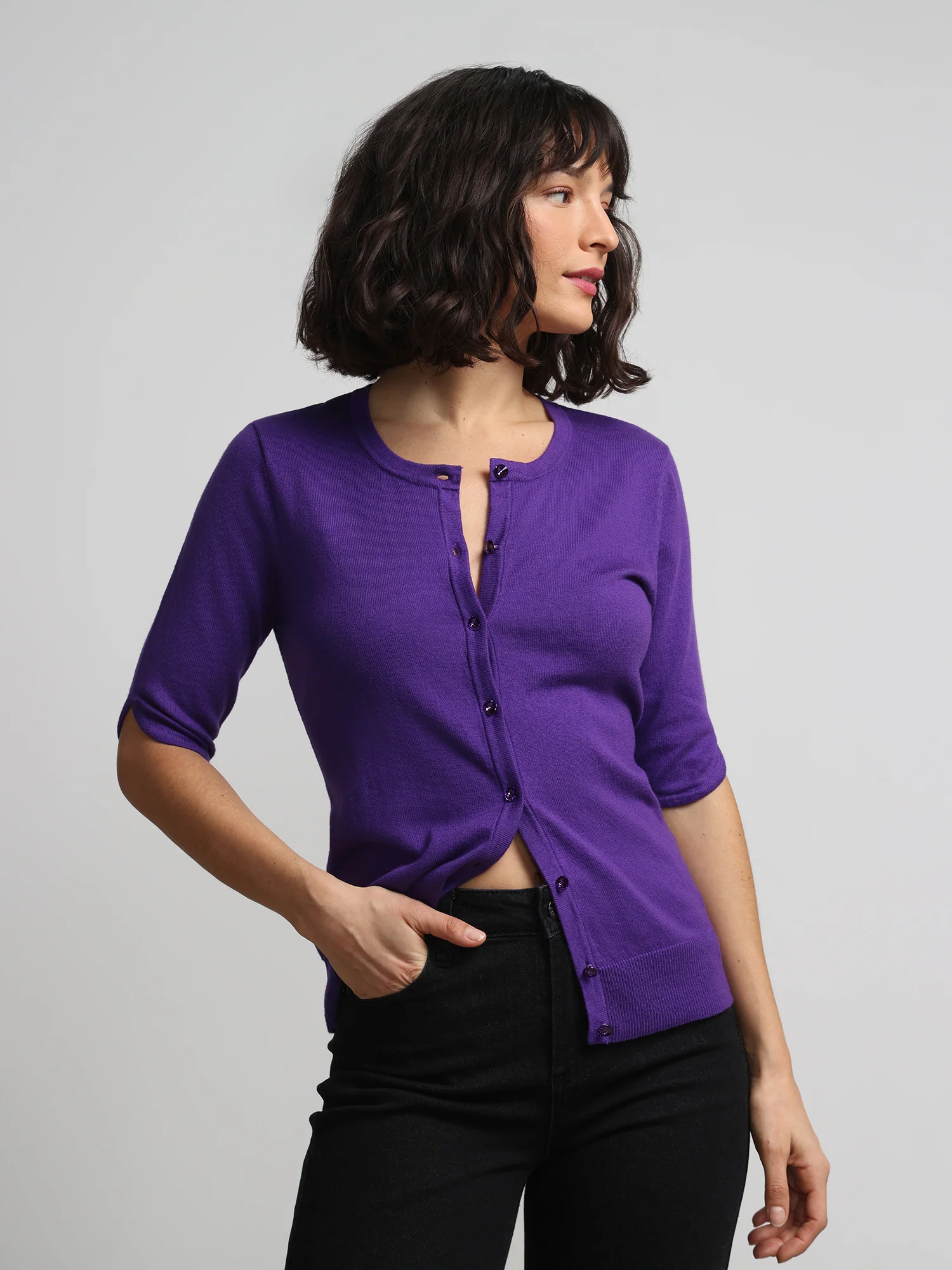 Petite Jeweled-Button Chelsea Crewneck Cardigan - Image 47