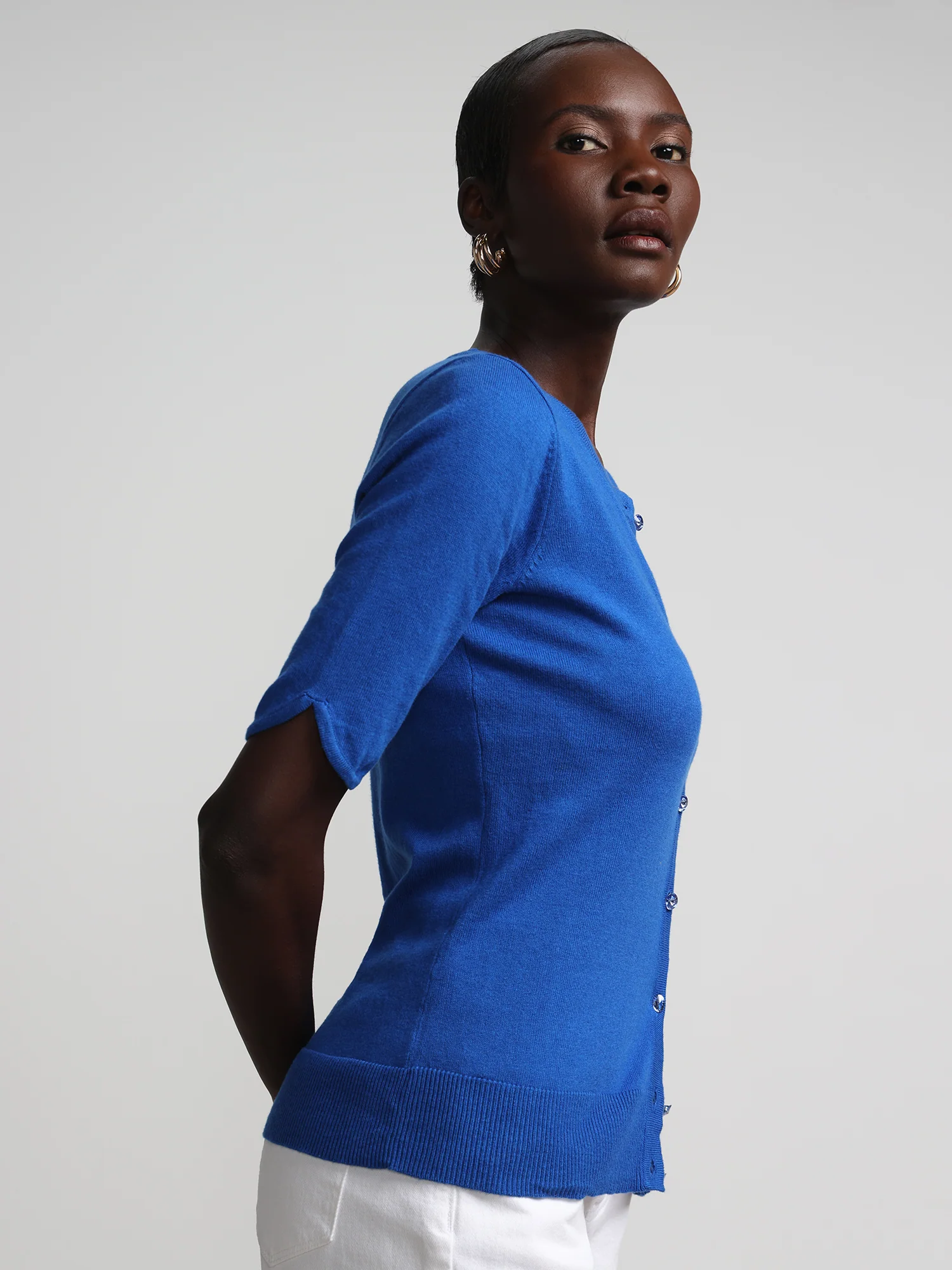 Petite Jeweled-Button Chelsea Crewneck Cardigan - Image 57