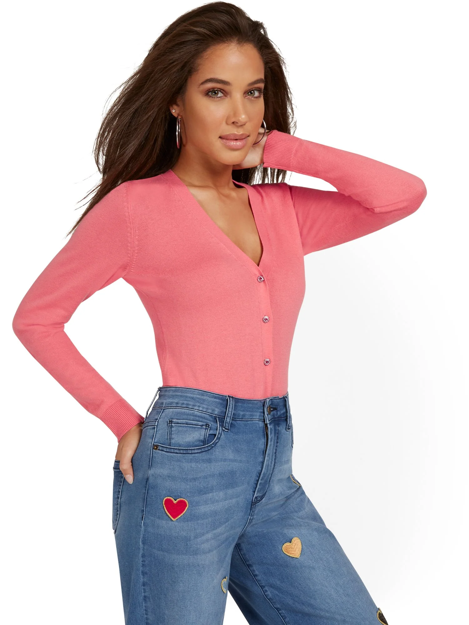 Petite Jeweled-Button Chelsea V-Neck Cardigan - Image 12