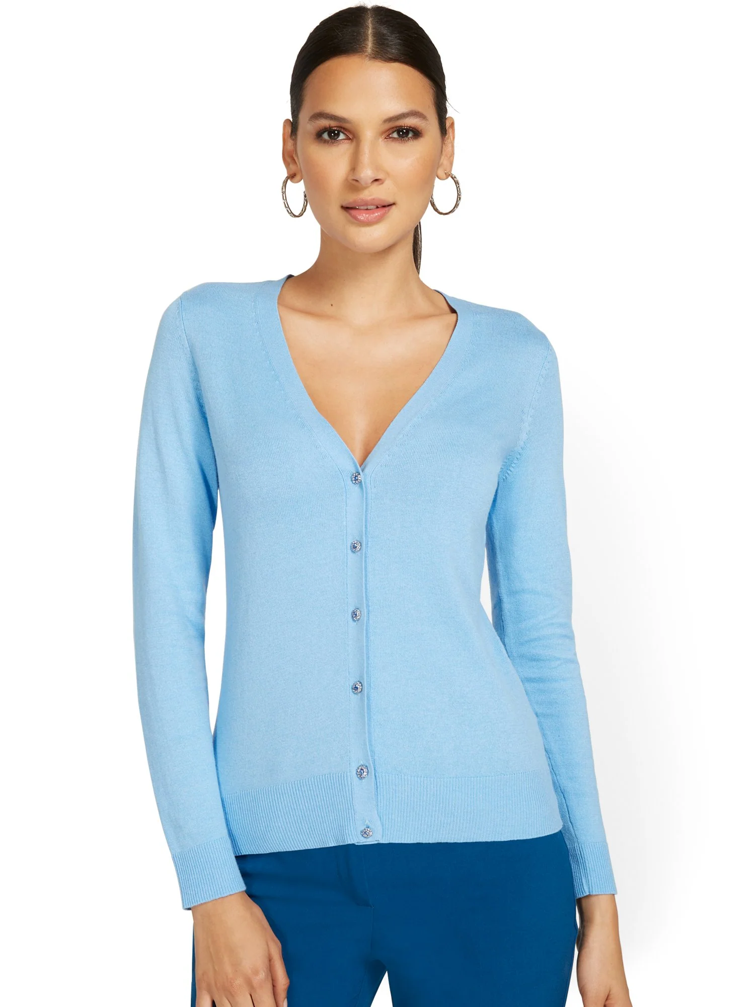Petite Jeweled-Button Chelsea V-Neck Cardigan - Image 14