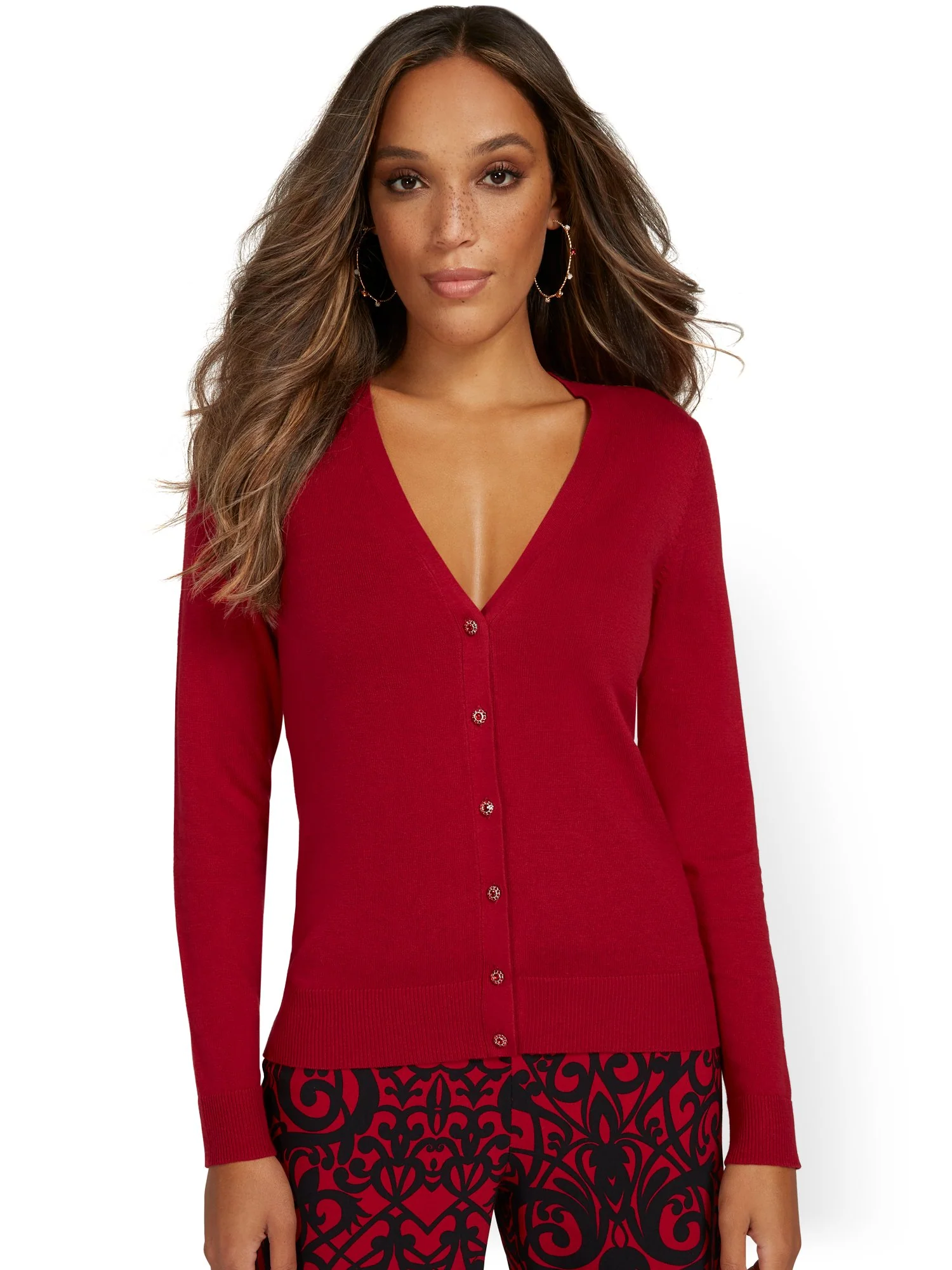 Petite Jeweled-Button Chelsea V-Neck Cardigan - Image 6
