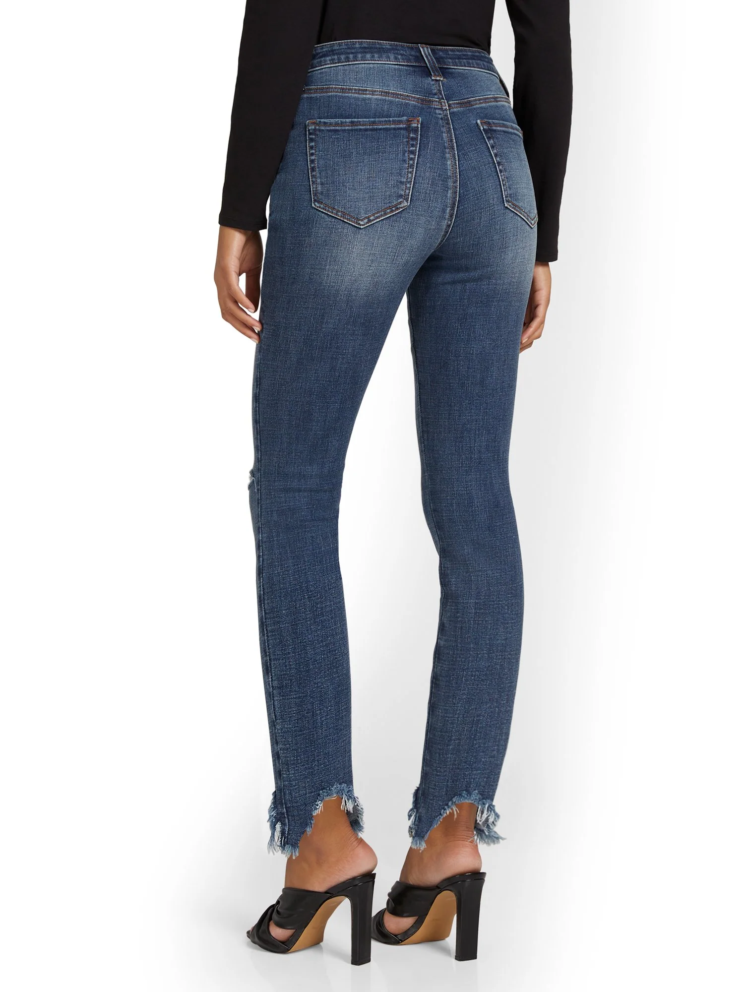 Petite Lexi Mid-Rise Super-Skinny Distressed Ankle Jeans - Dark Blue Wash - Image 3