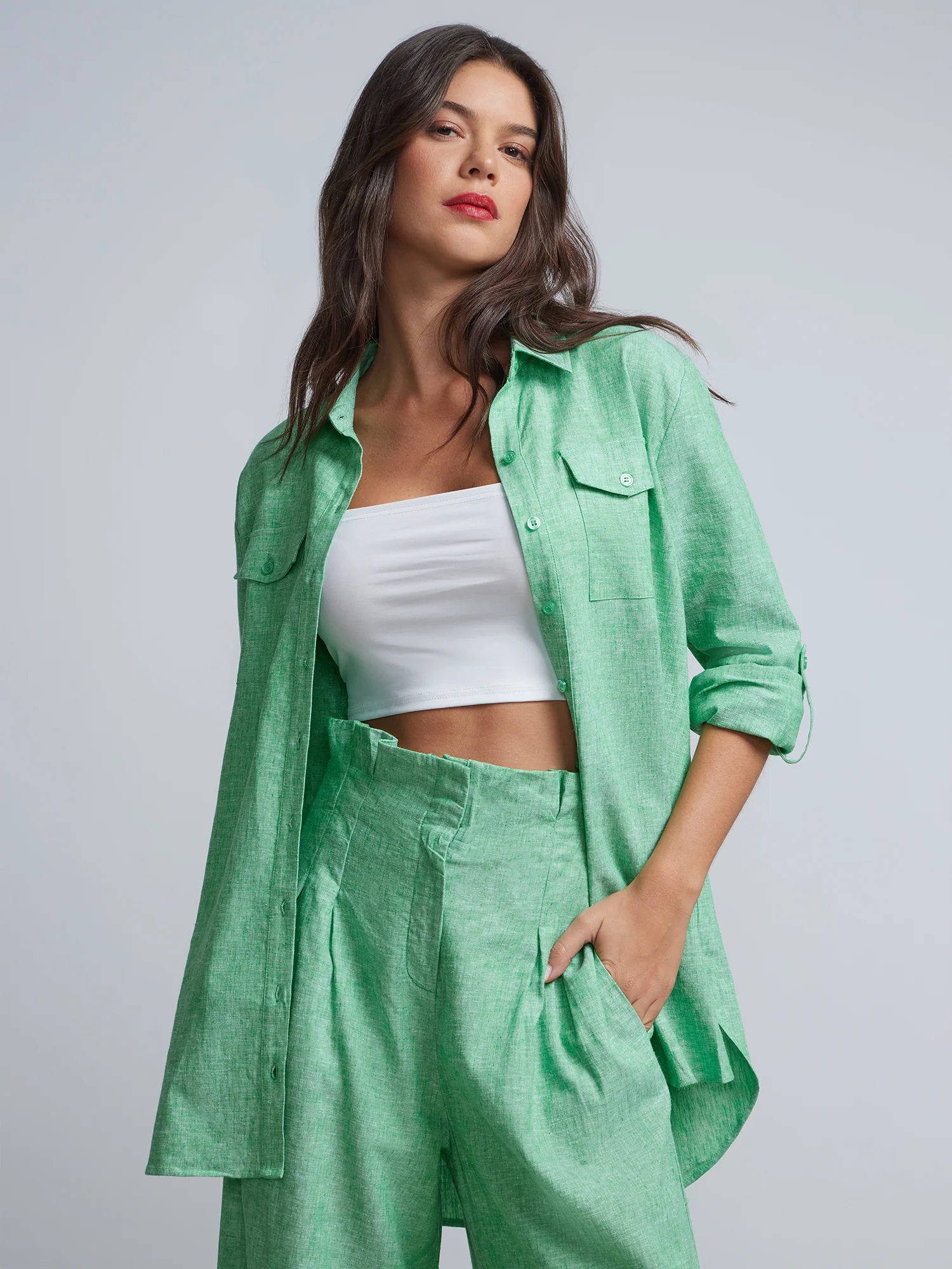 Petite Linen-Blend Boyfriend Button-Front - NY&C Madison Shirt® - Image 11