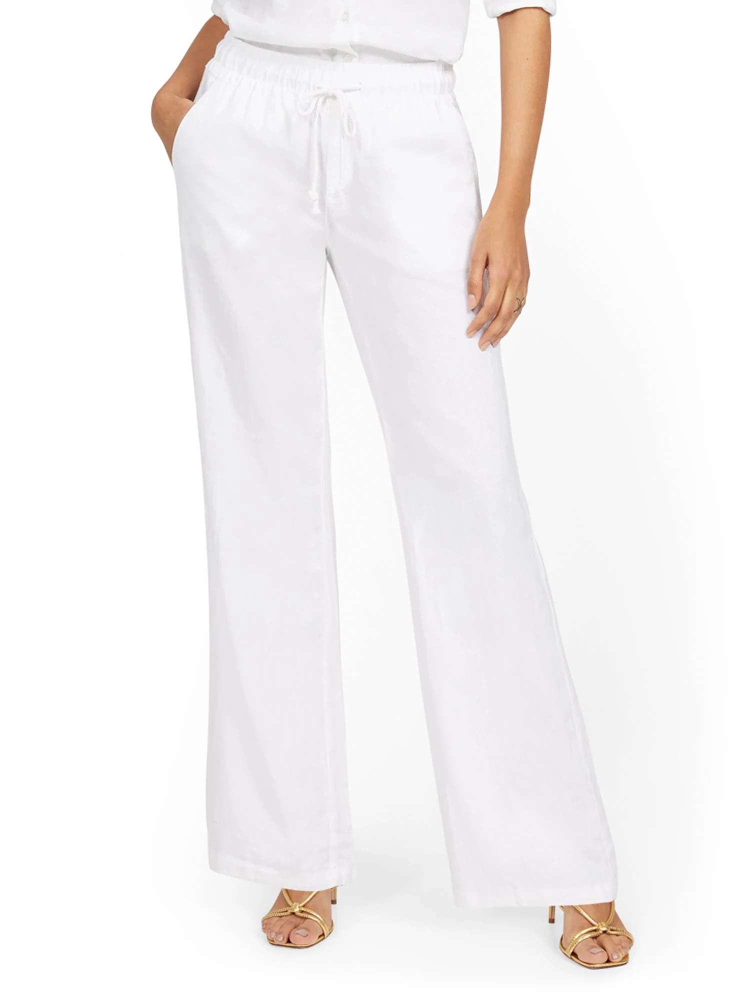 Petite Linen-Blend High-Waisted Drawstring Pant