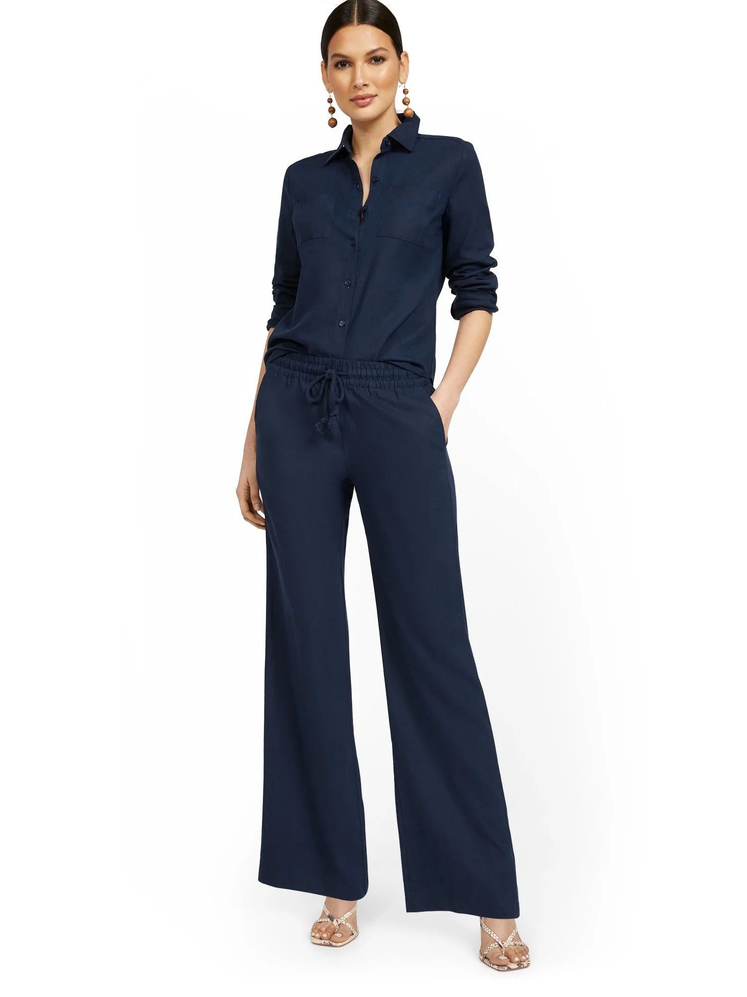 Petite Linen-Blend High-Waisted Drawstring Pant - Image 5