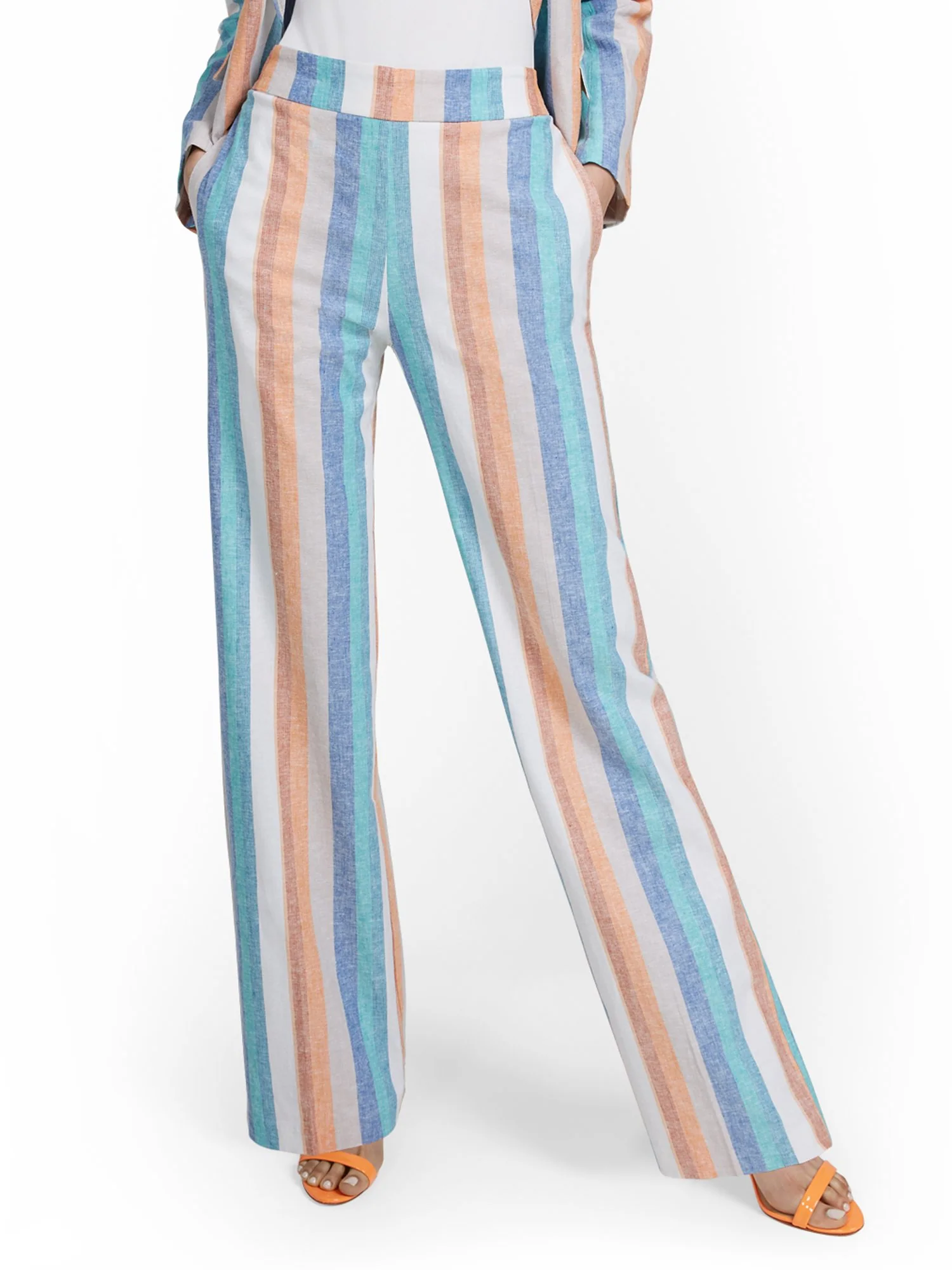 Petite Linen-Blend High-Waisted Multistripe Wide-Leg Pant