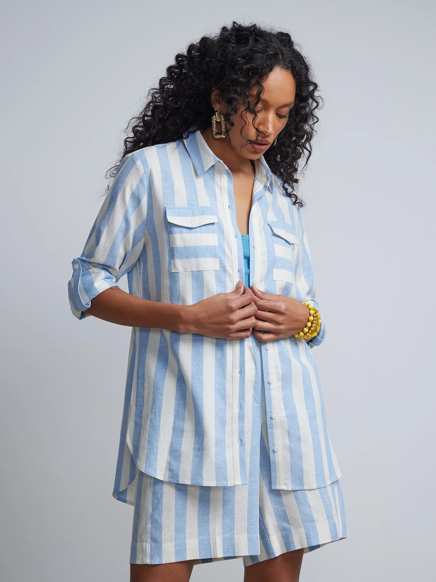 Petite Linen-Blend Striped Boyfriend Button-Front - NY&C Madison Shirt®