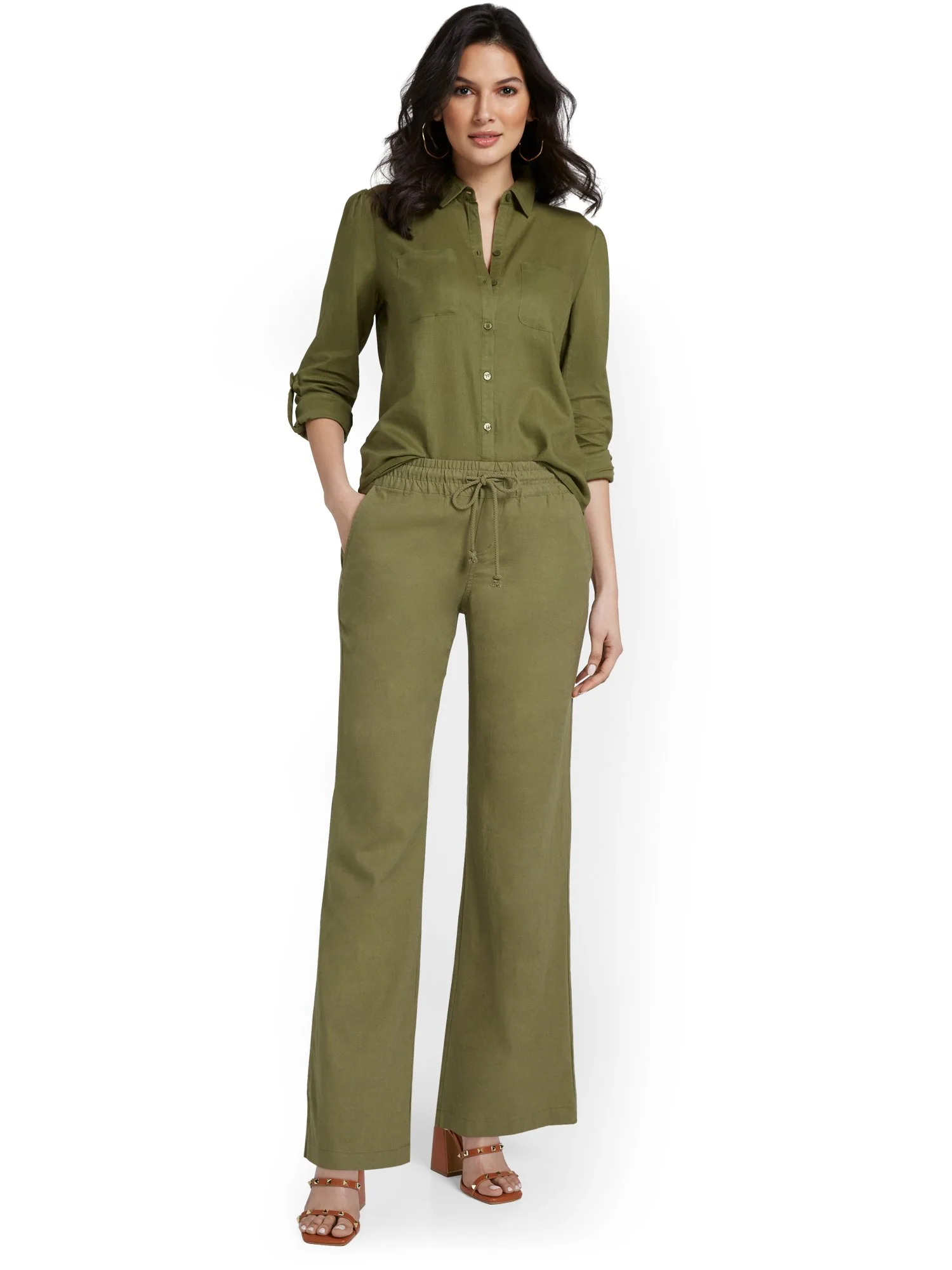 Petite Linen-Blend Tie-Waist Wide-Leg Pant - Image 11