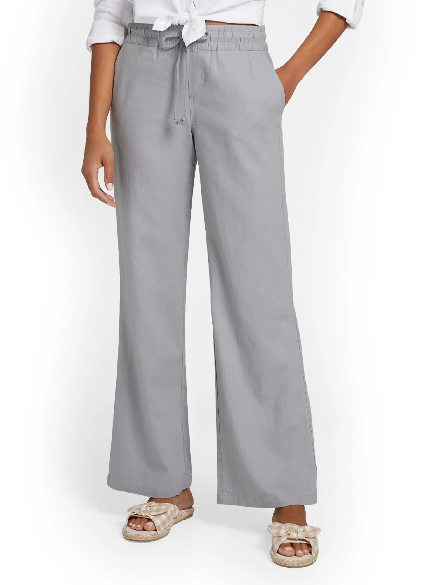 Petite Linen-Blend Tie-Waist Wide-Leg Pant - Image 14