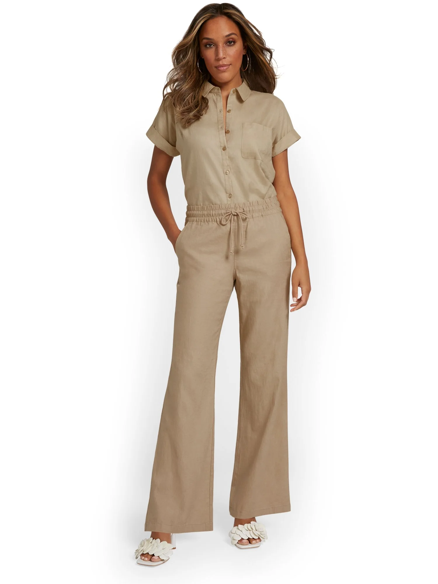 Petite Linen-Blend Tie-Waist Wide-Leg Pant - Image 28
