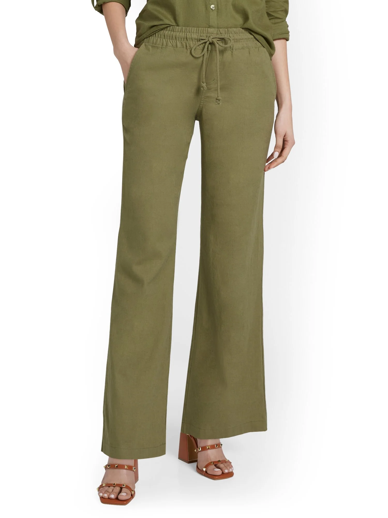 Petite Linen-Blend Tie-Waist Wide-Leg Pant - Image 9