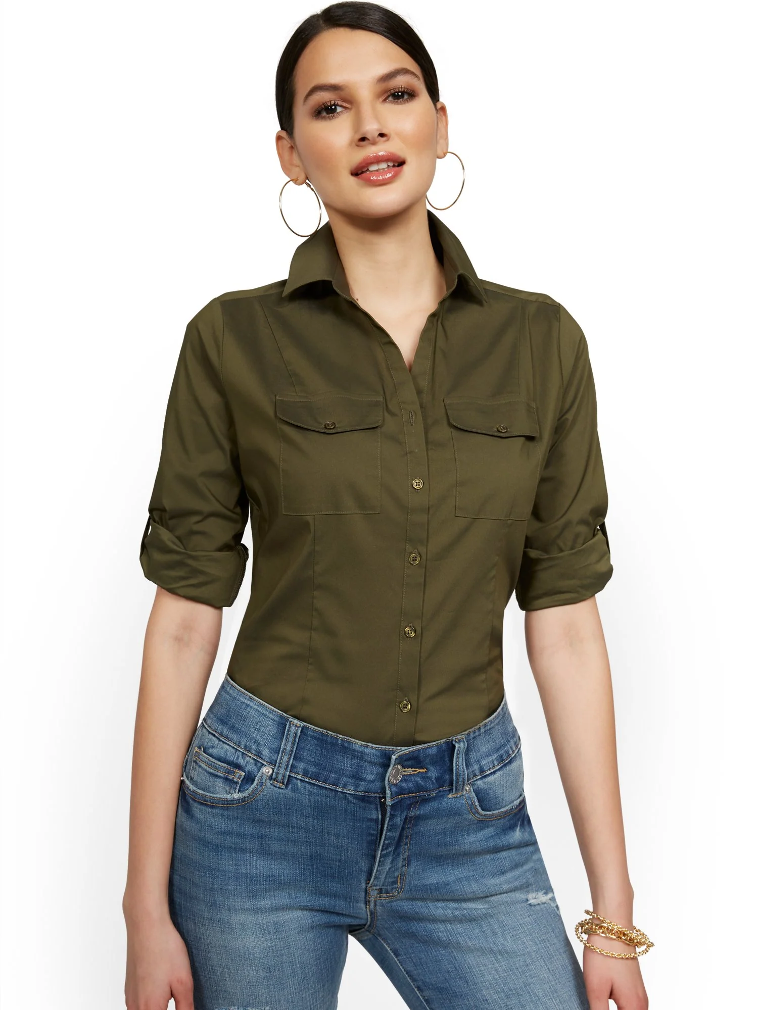 Petite Madison 3/4-Sleeve Stretch Shirt - 7th Avenue - Image 20