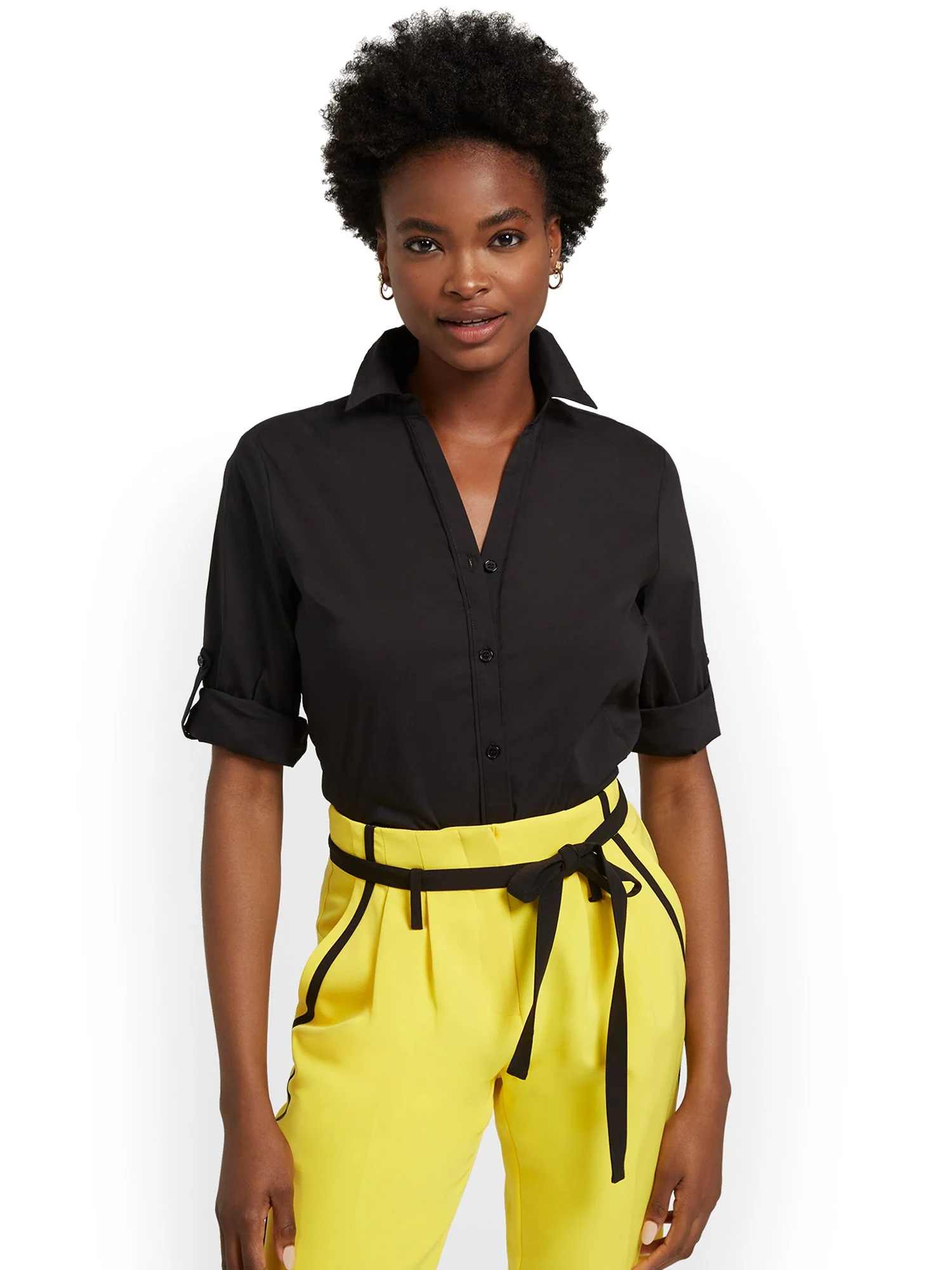 Petite Madison Piped Button-Front Secret Snap Shirt - Image 2