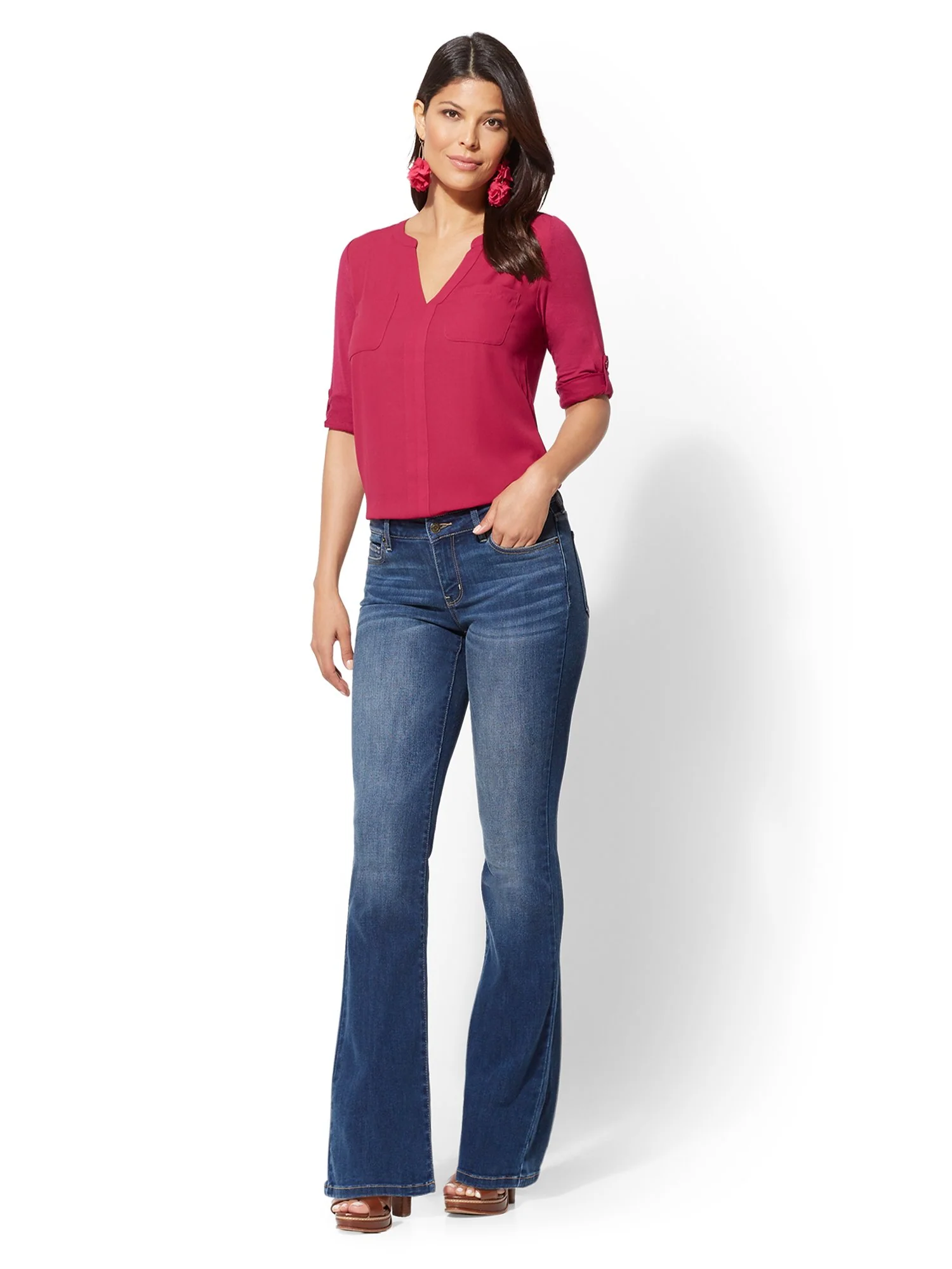 Petite Mid-Rise Curvy Bootcut Jeans - Blue Honey - Image 4