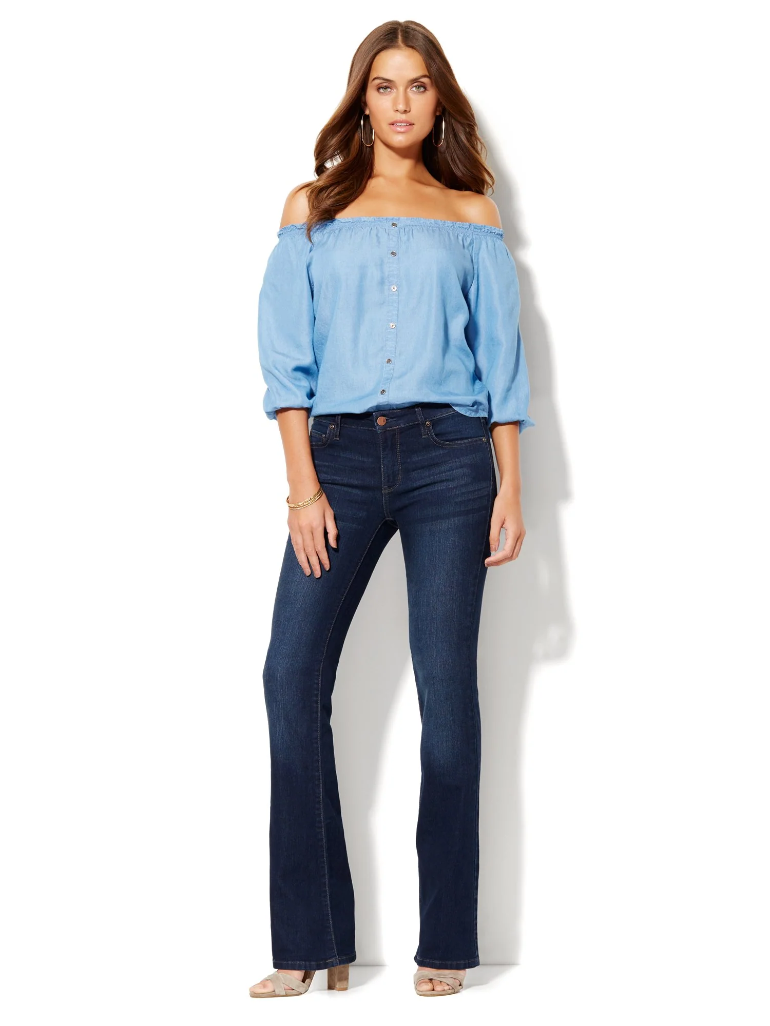 Petite Mid-Rise Instantly Slimming Curvy Bootcut Jeans - Image 4