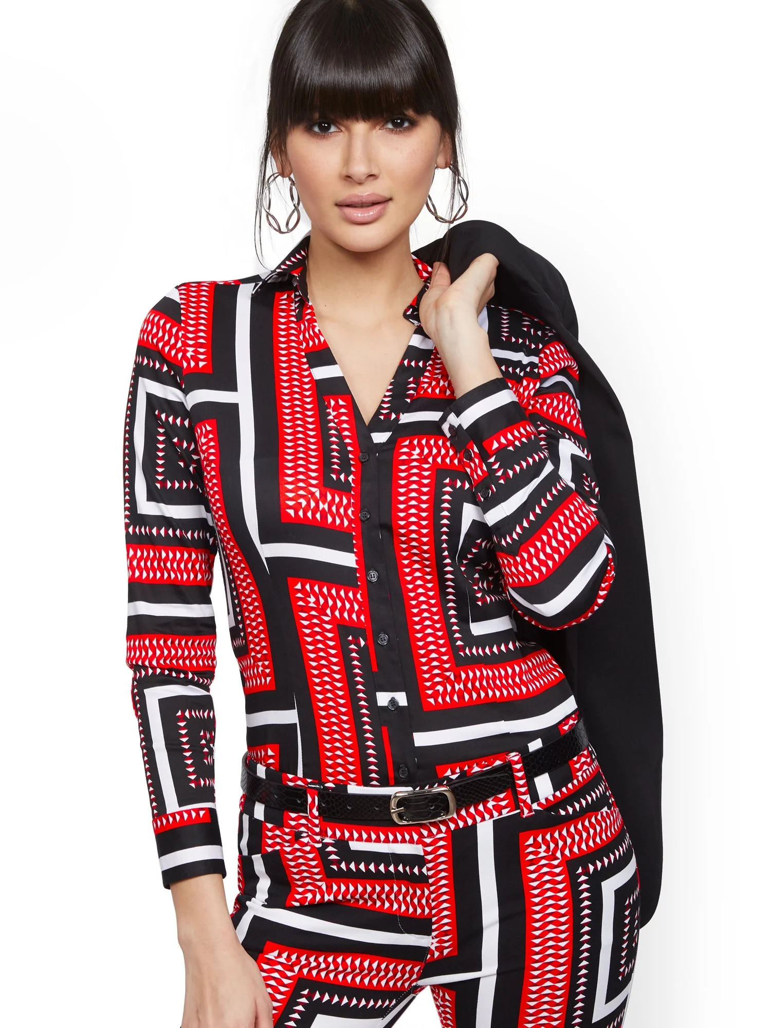 Petite Mixed-Print Madison Stretch Shirt - Secret Snap - 7th Avenue - Image 2