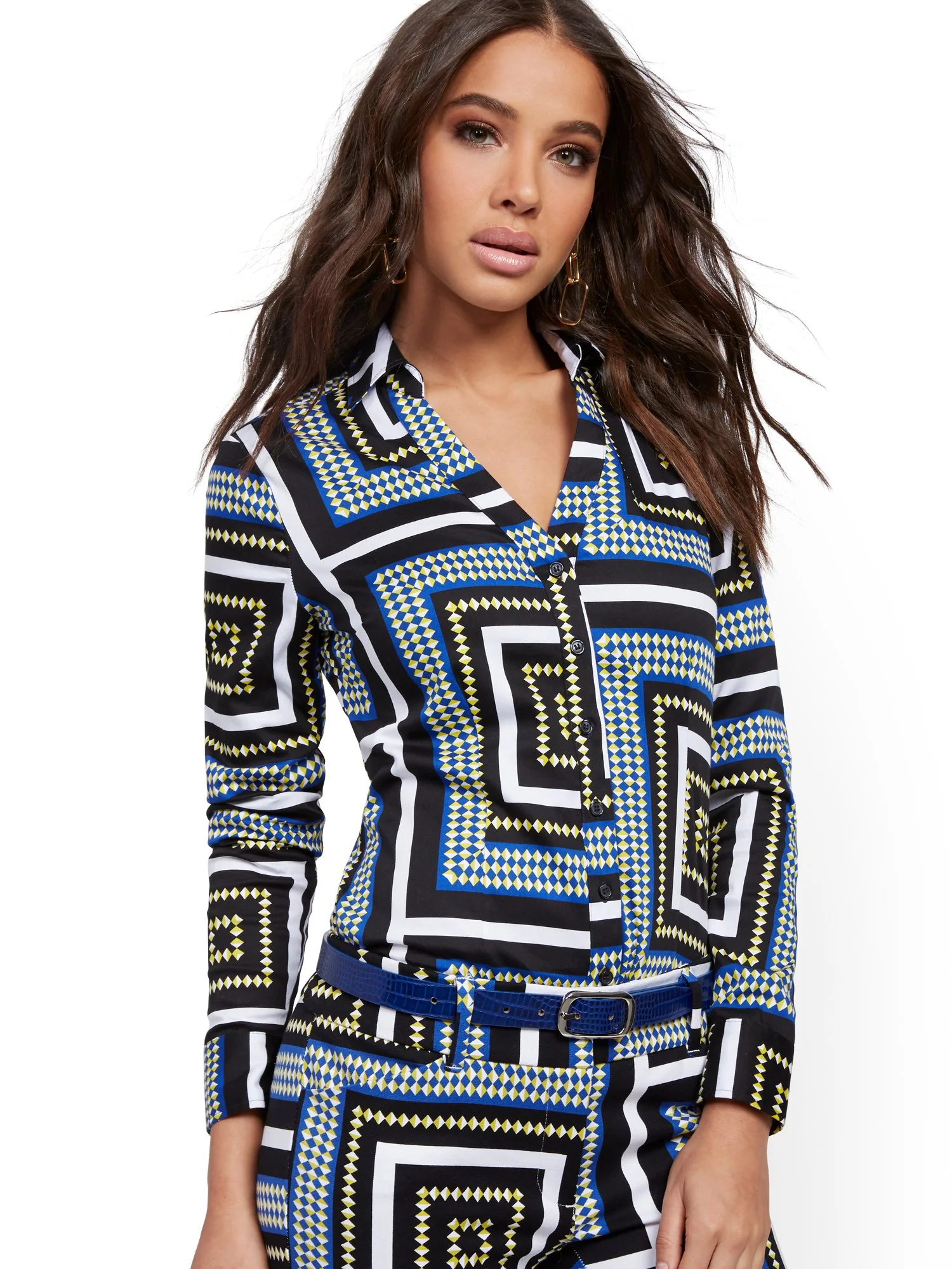 Petite Mixed-Print Madison Stretch Shirt - Secret Snap - 7th Avenue - Image 4