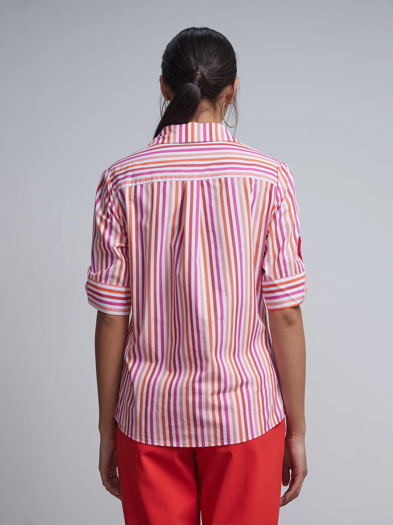 Petite Multi-Stripe Two-Pocket Short-Sleeve Button-Front - NY&C Madison Shirt® - Image 3