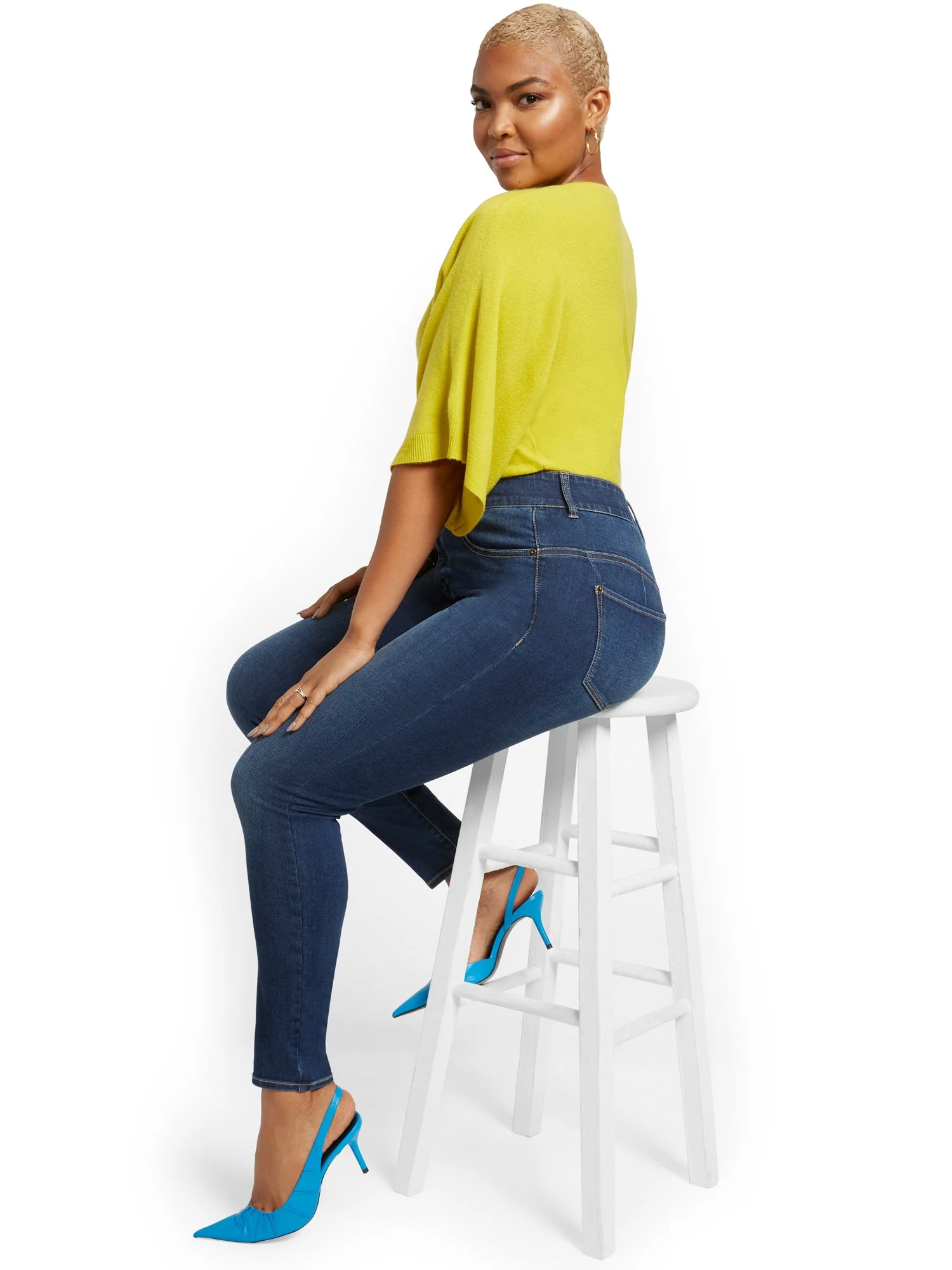 Petite Mya Curvy High-Waisted Sculpting No Gap Super-Skinny Ankle Jeans - Foxy Blue - Image 5