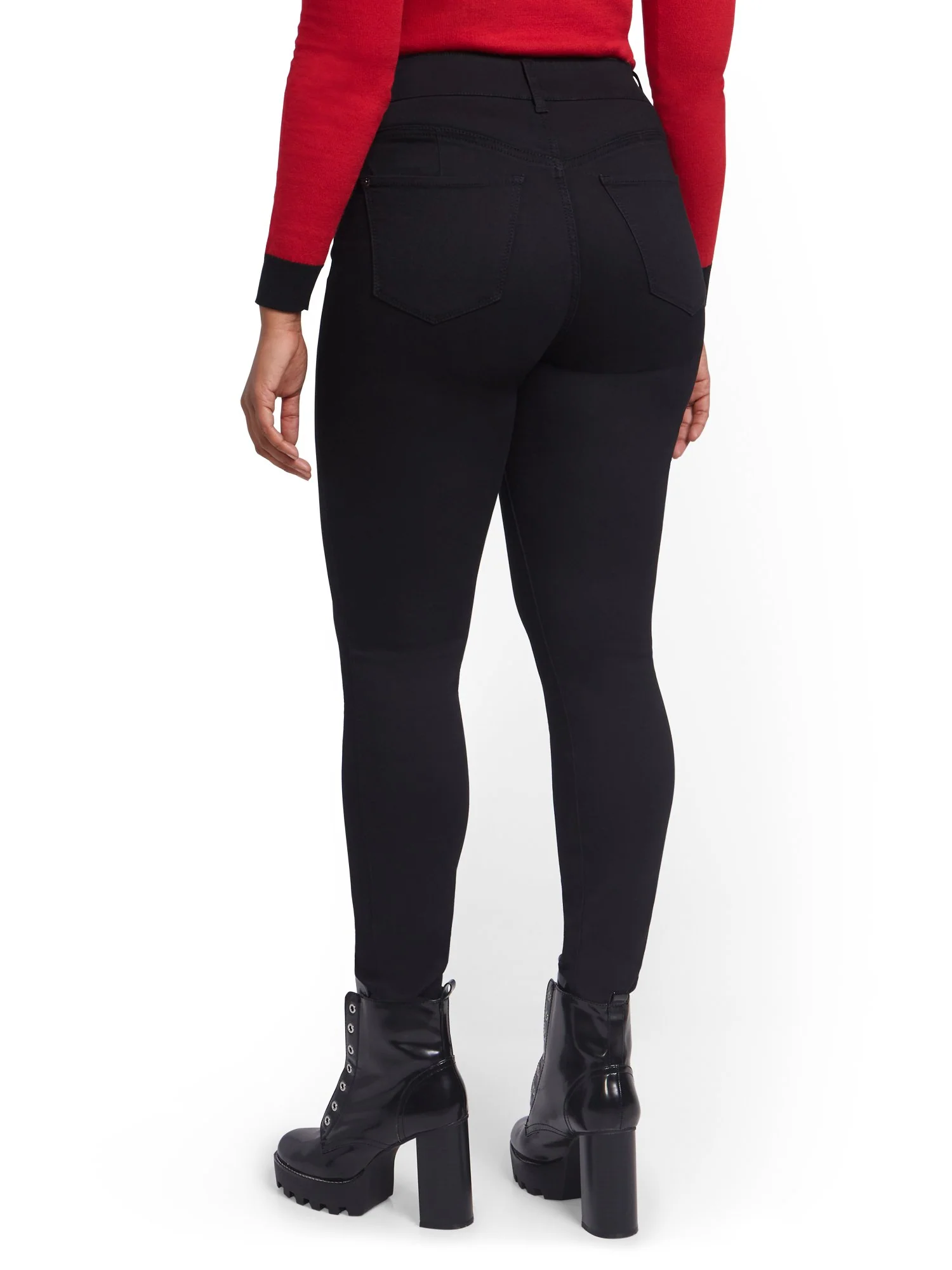 Petite Mya Curvy High-Waisted Sculpting No Gap Super-Skinny Jeans - Black - Image 3