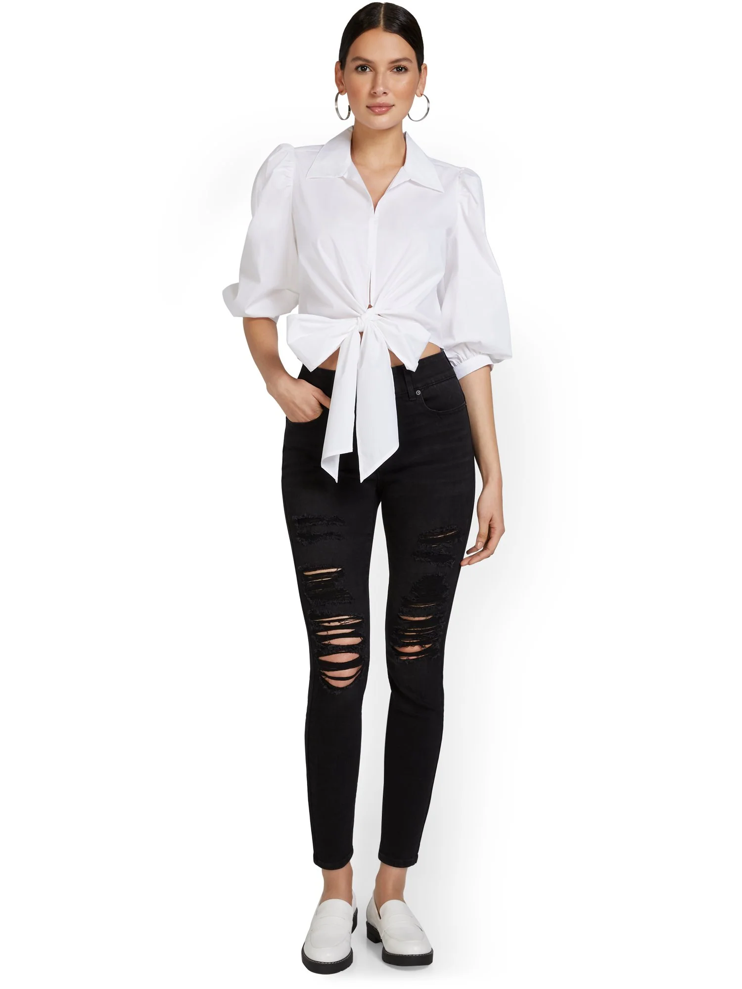Petite Mya Curvy High-Waisted Super-Skinny Jeans - Black - Image 5