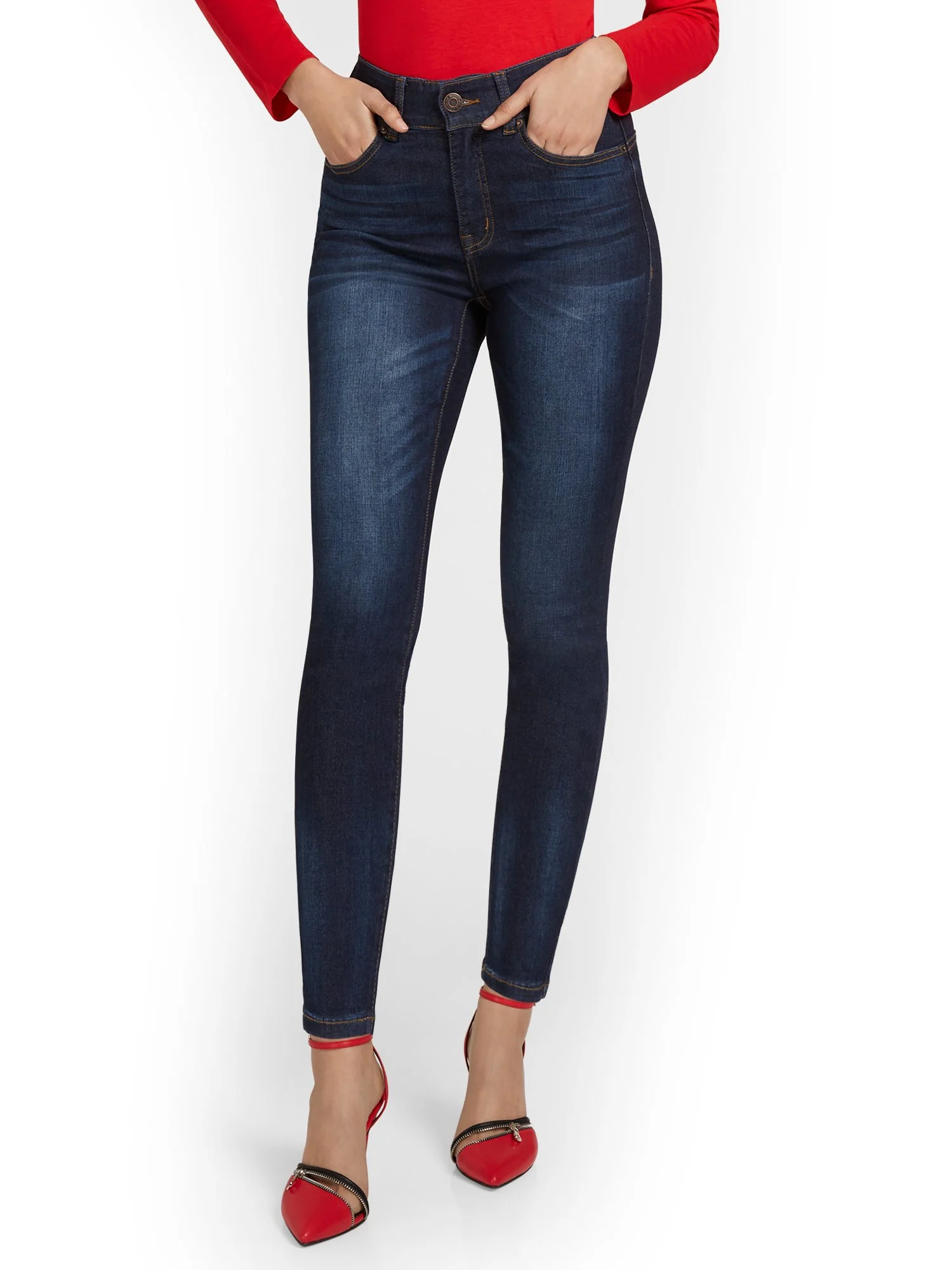 Petite Mya Curvy Ultra High-Waisted Sculpting No-Gap Super-Skinny Ankle Jeans - Dark Blue Wash - Image 2