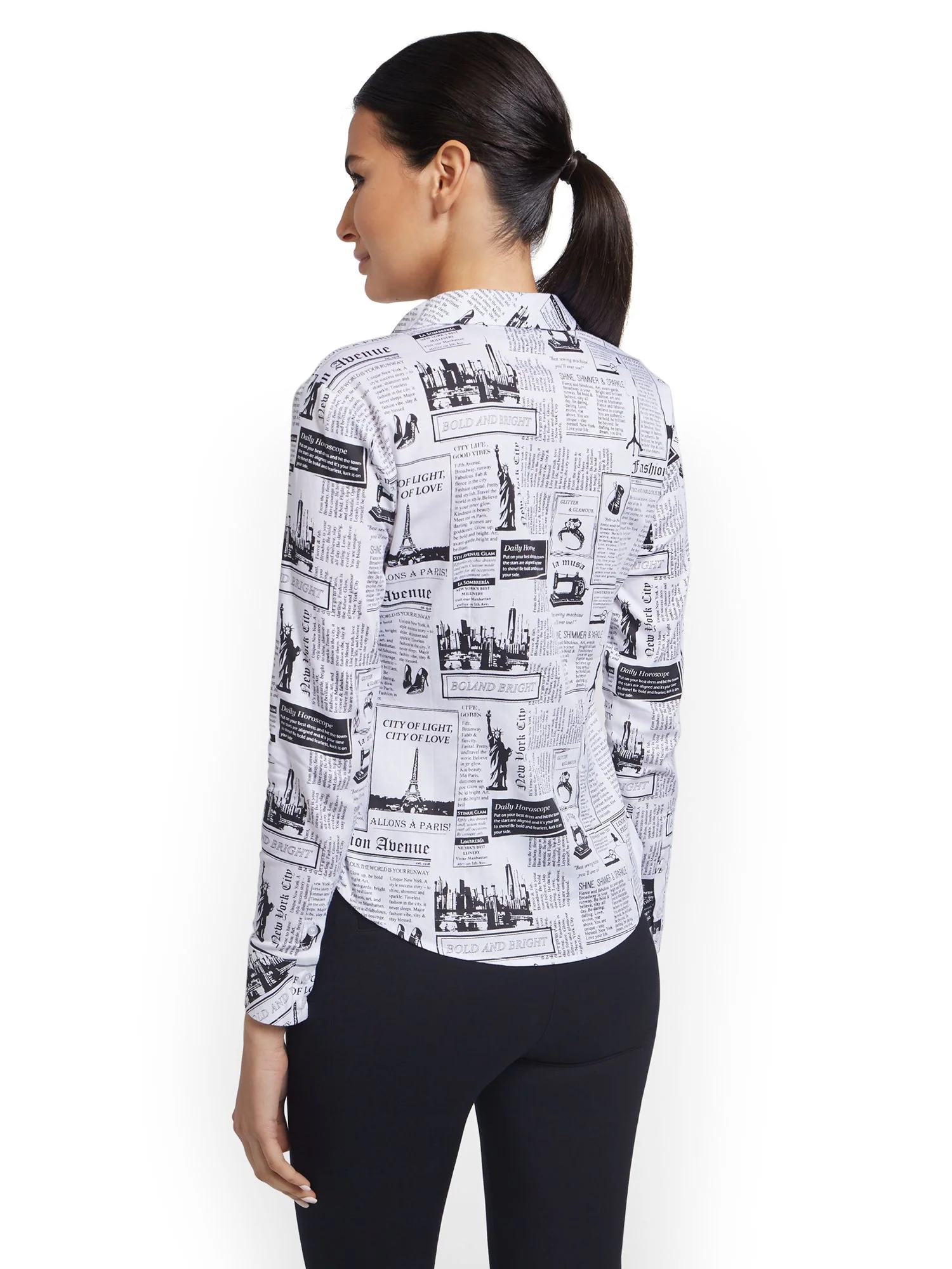 Petite Newspaper-Print Madison Stretch Shirt - 7th Avenue - Image 2