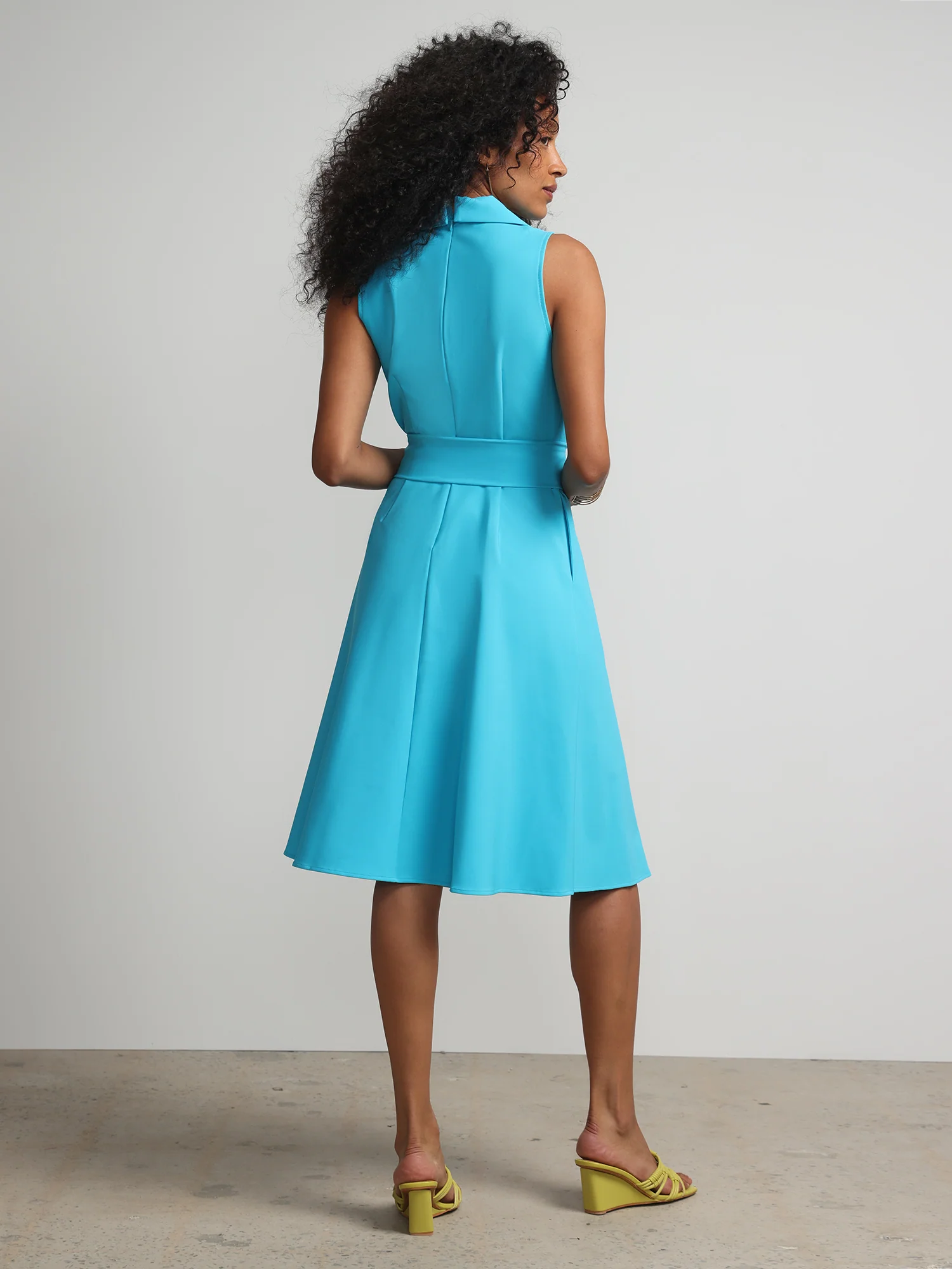 Petite Notch-Collar Belted Flare Dress - Fit To Flatter - Image 3