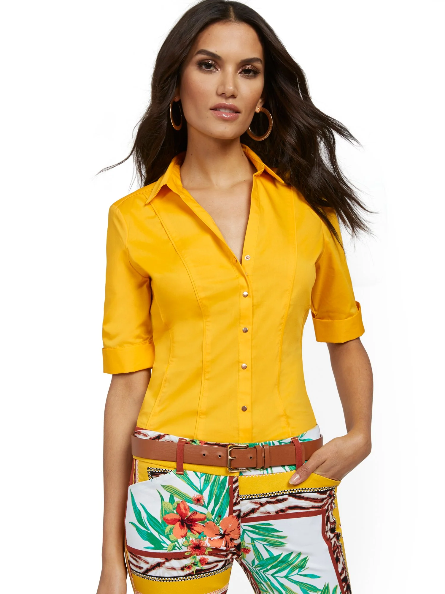 Petite Piped Madison Stretch Shirt - Secret Snap - 7th Avenue - Image 10