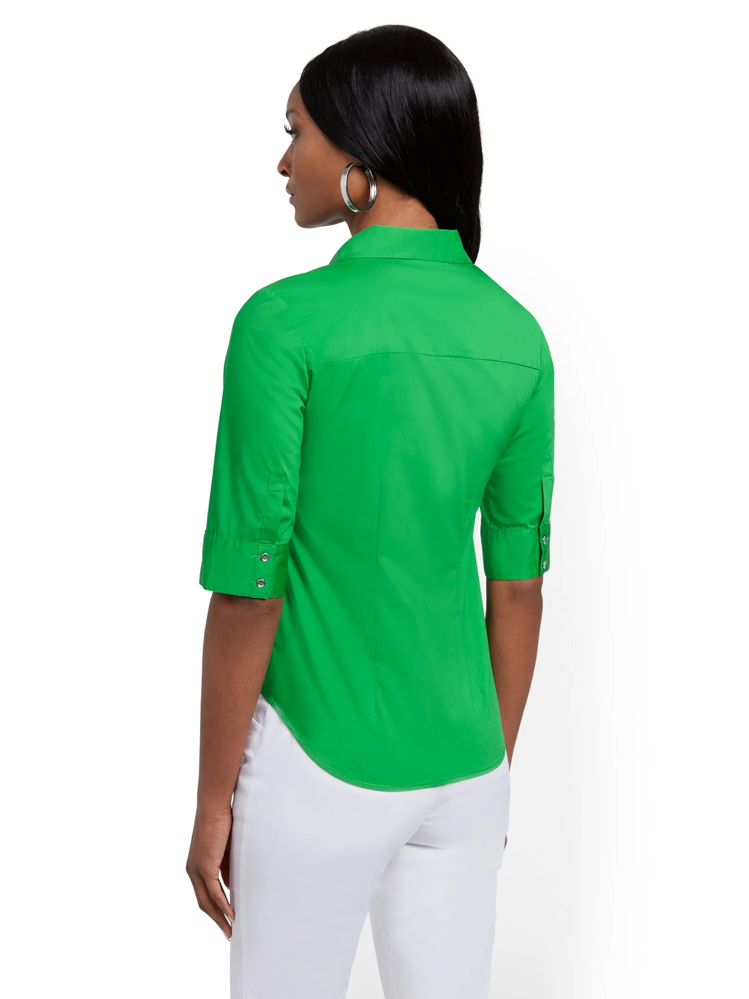 Petite Piped Madison Stretch Shirt - Secret Snap - 7th Avenue - Image 7