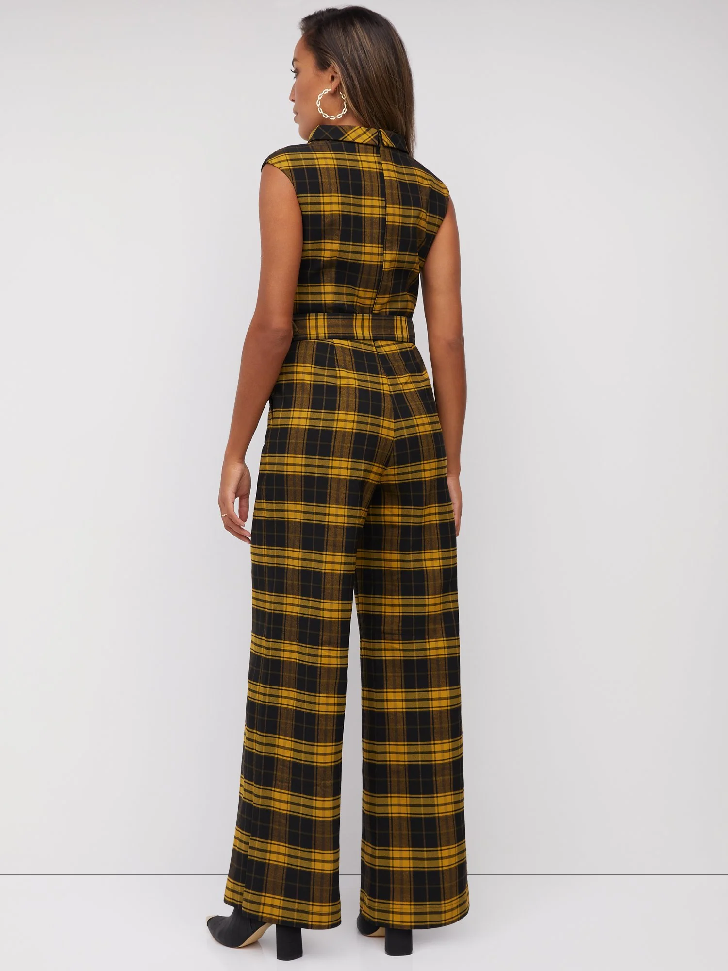 Petite Plaid Belted Wide-Leg Jumpsuit - Image 3