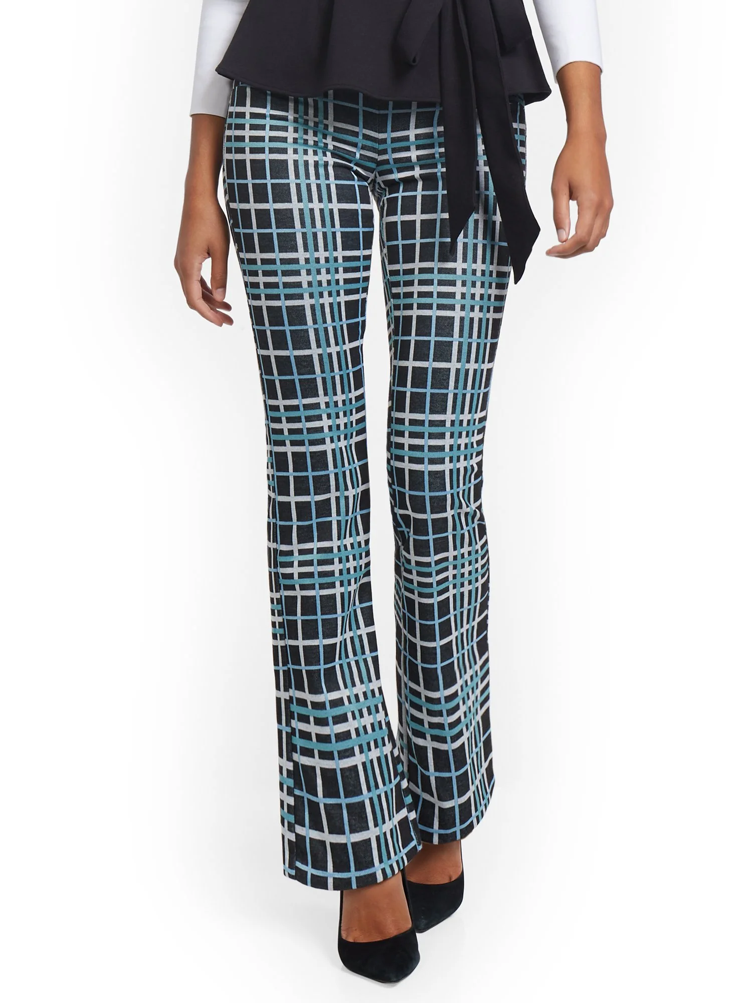 Petite Plaid Pull-On Bootcut Ponte Knit Pant - Superflex