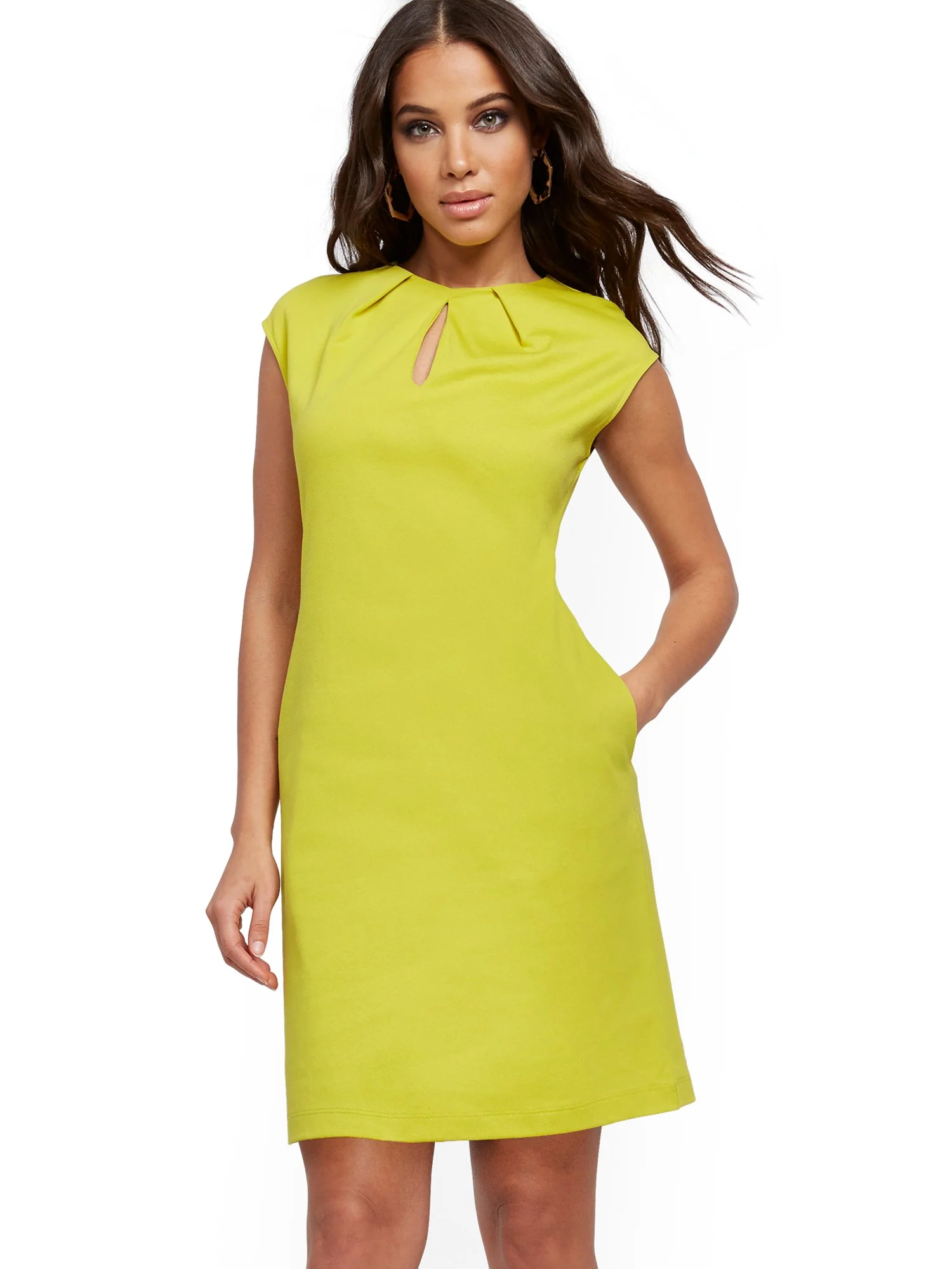 Petite Pleated Cotton Keyhole Shift Dress - Image 15