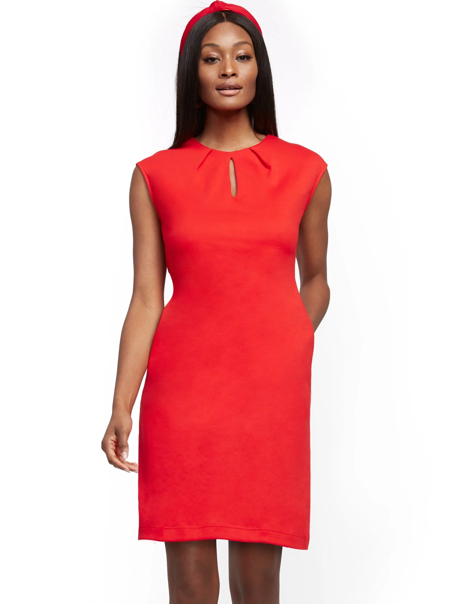 Petite Pleated Cotton Keyhole Shift Dress - Image 31