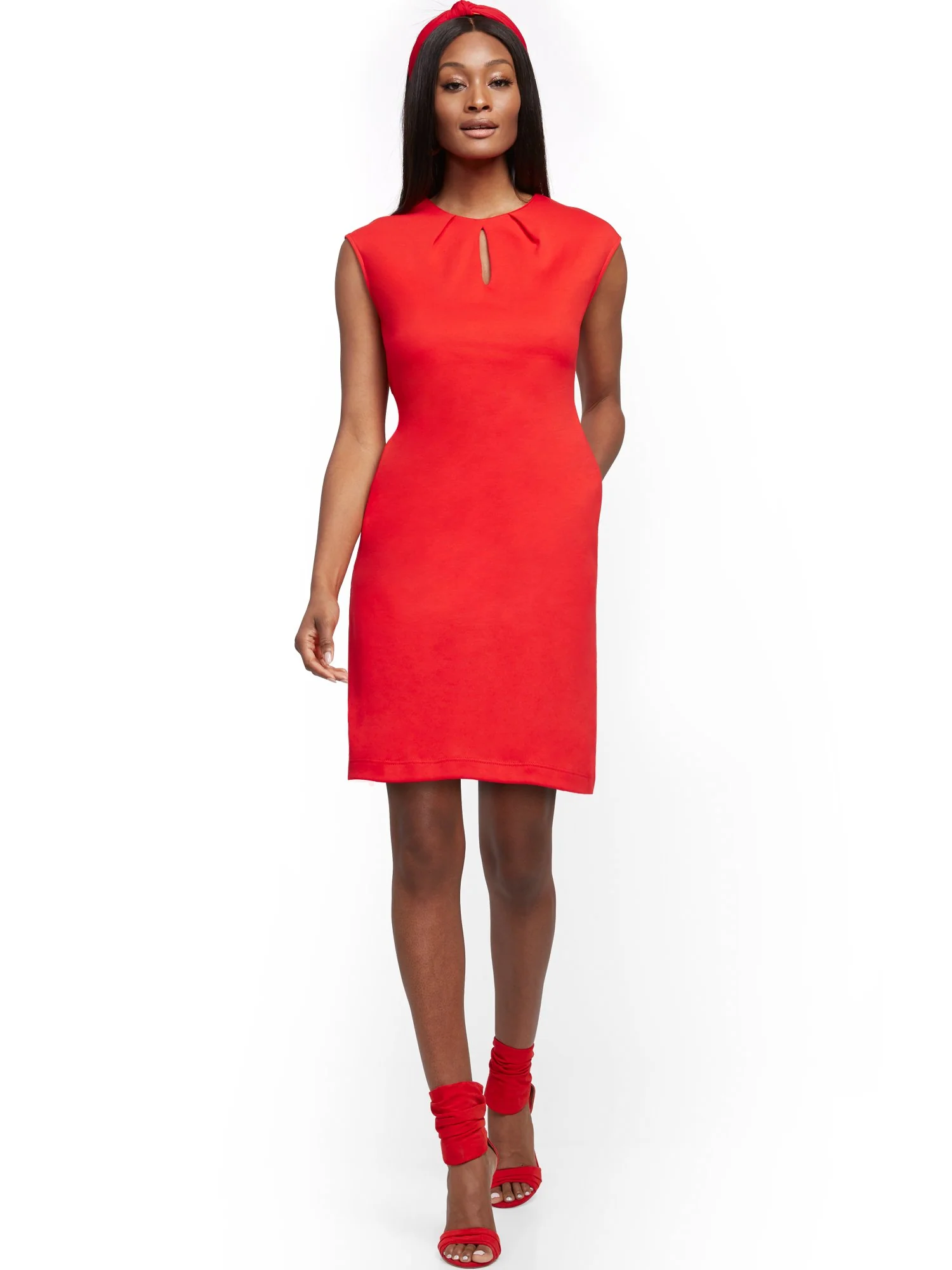 Petite Pleated Cotton Keyhole Shift Dress - Image 32