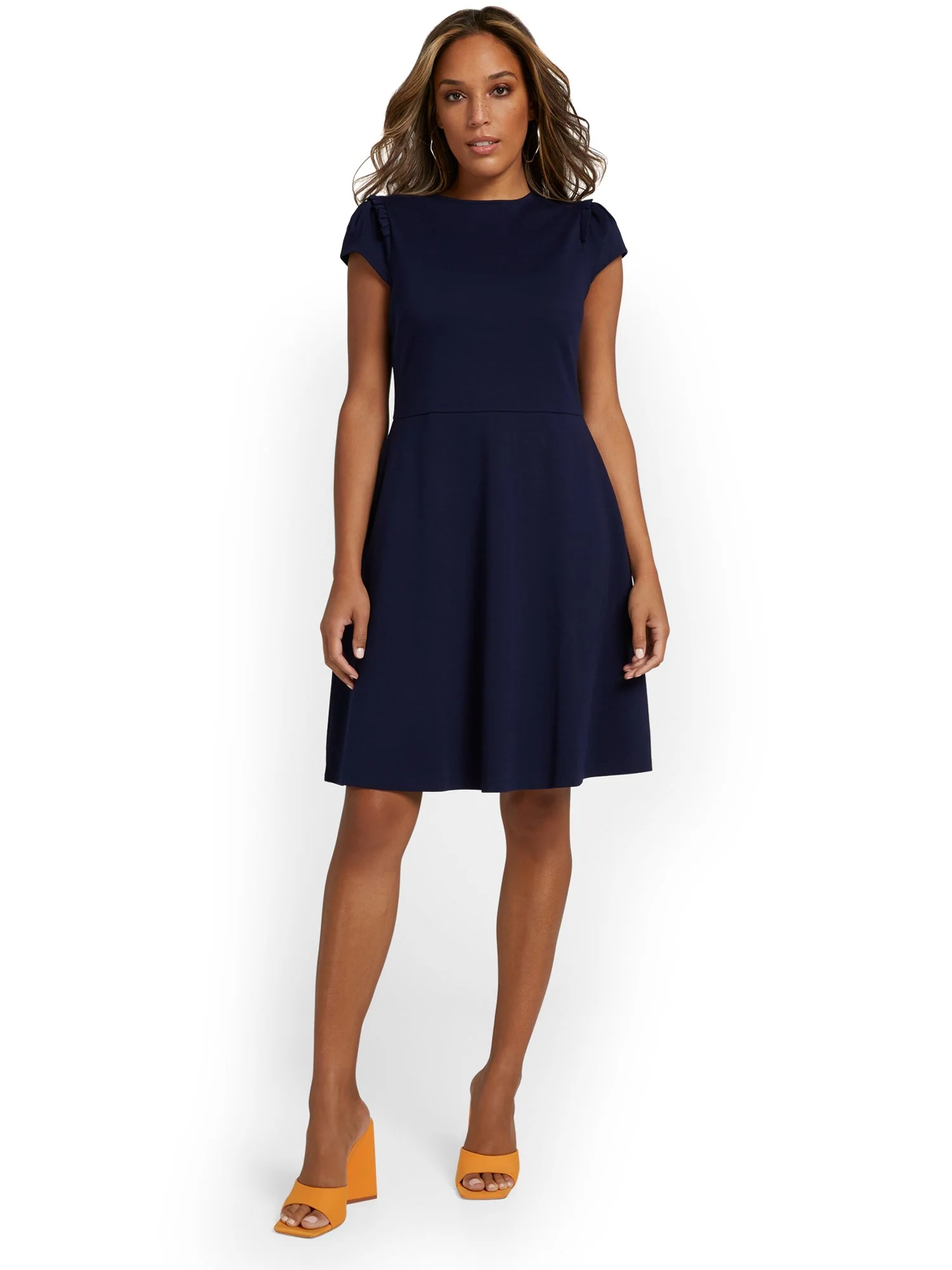 Petite Puff-Sleeve Flare Dress - City Knits - Image 15