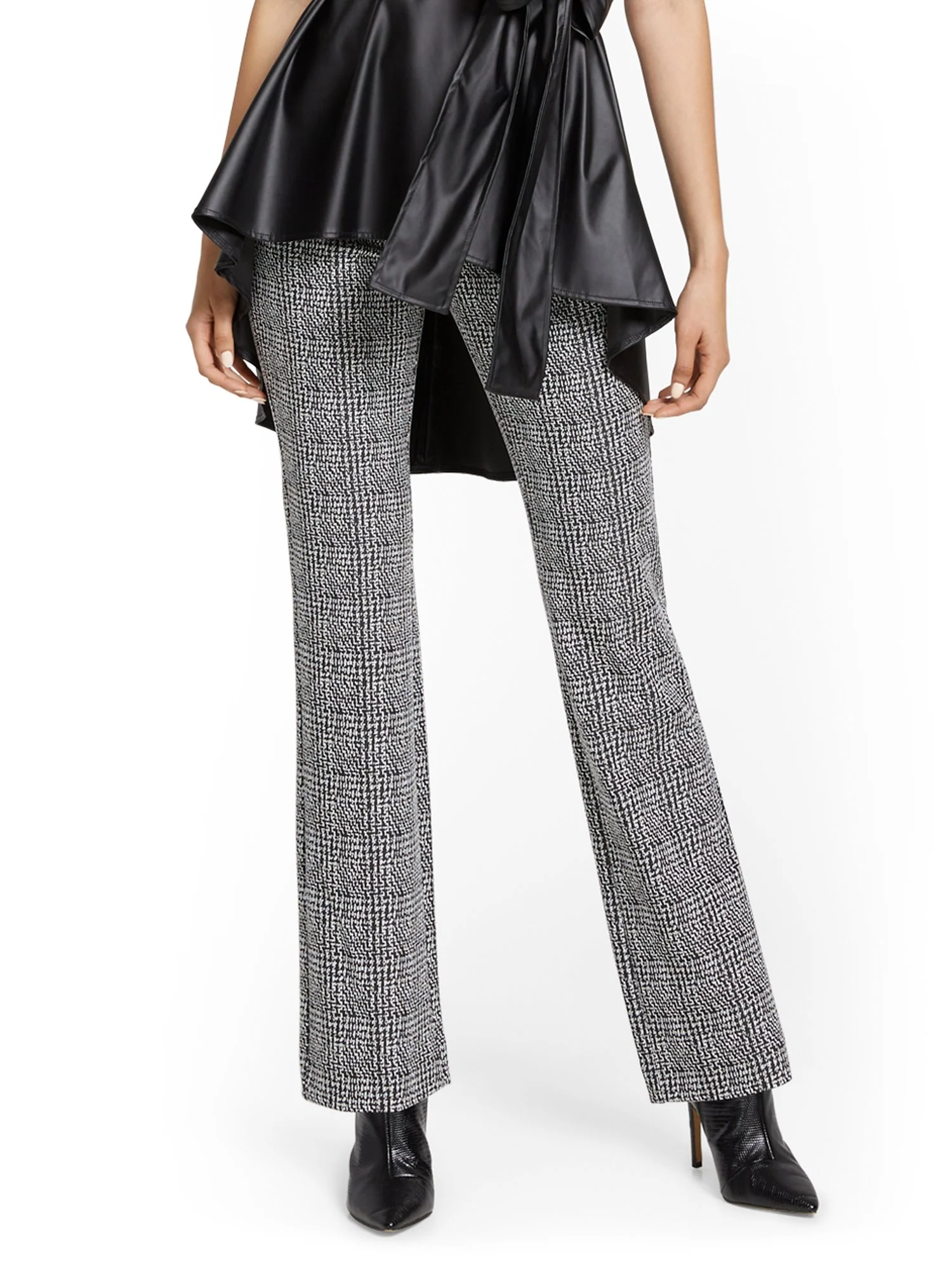 Petite Pull-On Check-Print Bootcut Ponte Pant - Superflex