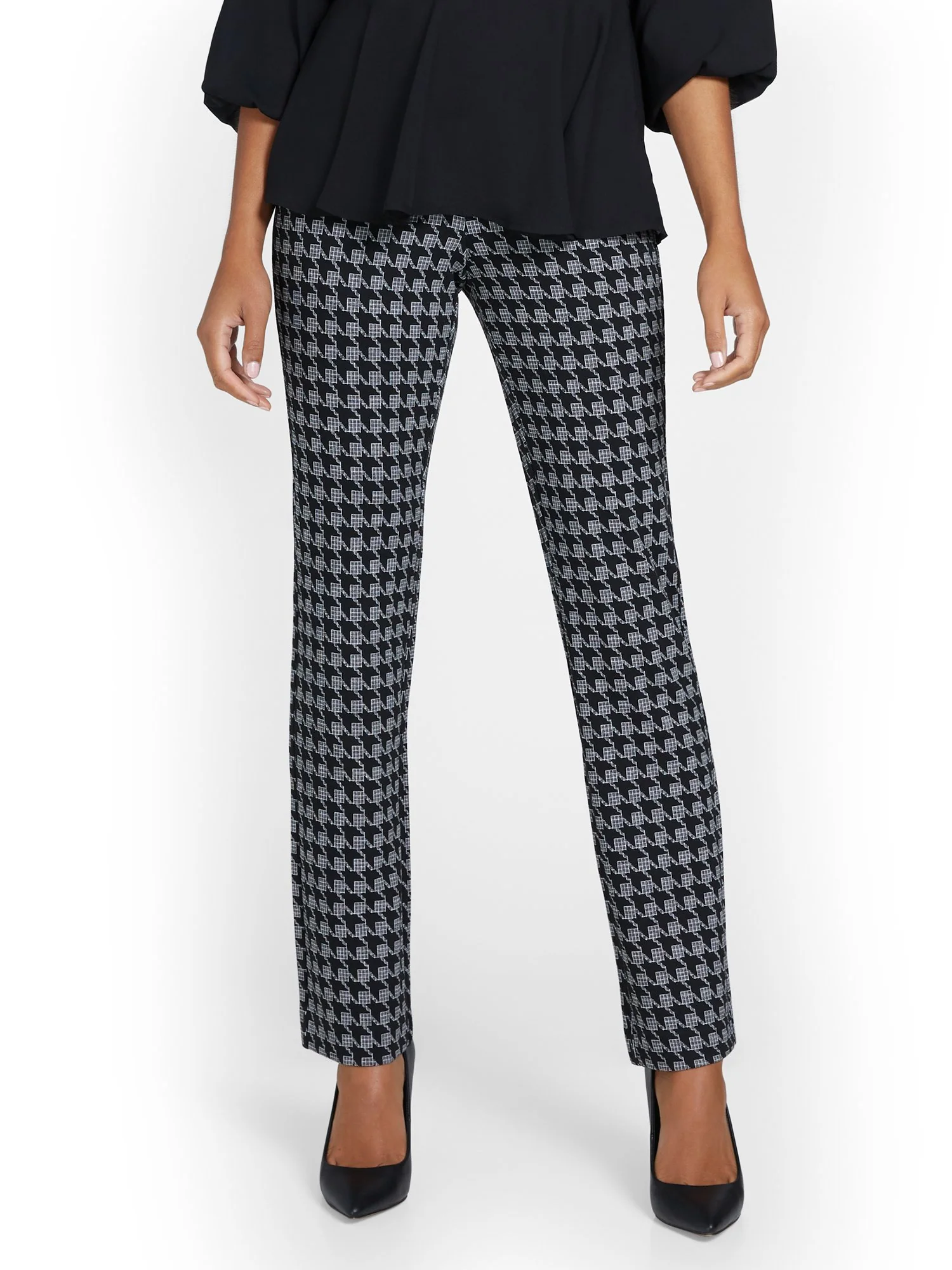 Petite Pull-On Houndstooth Straight-Leg Ponte Pant - Superflex - Image 2