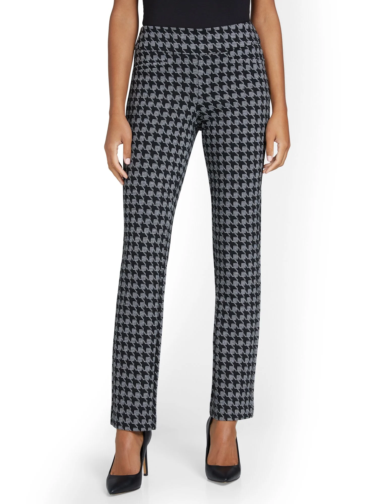 Petite Pull-On Houndstooth Straight-Leg Ponte Pant - Superflex - Image 5