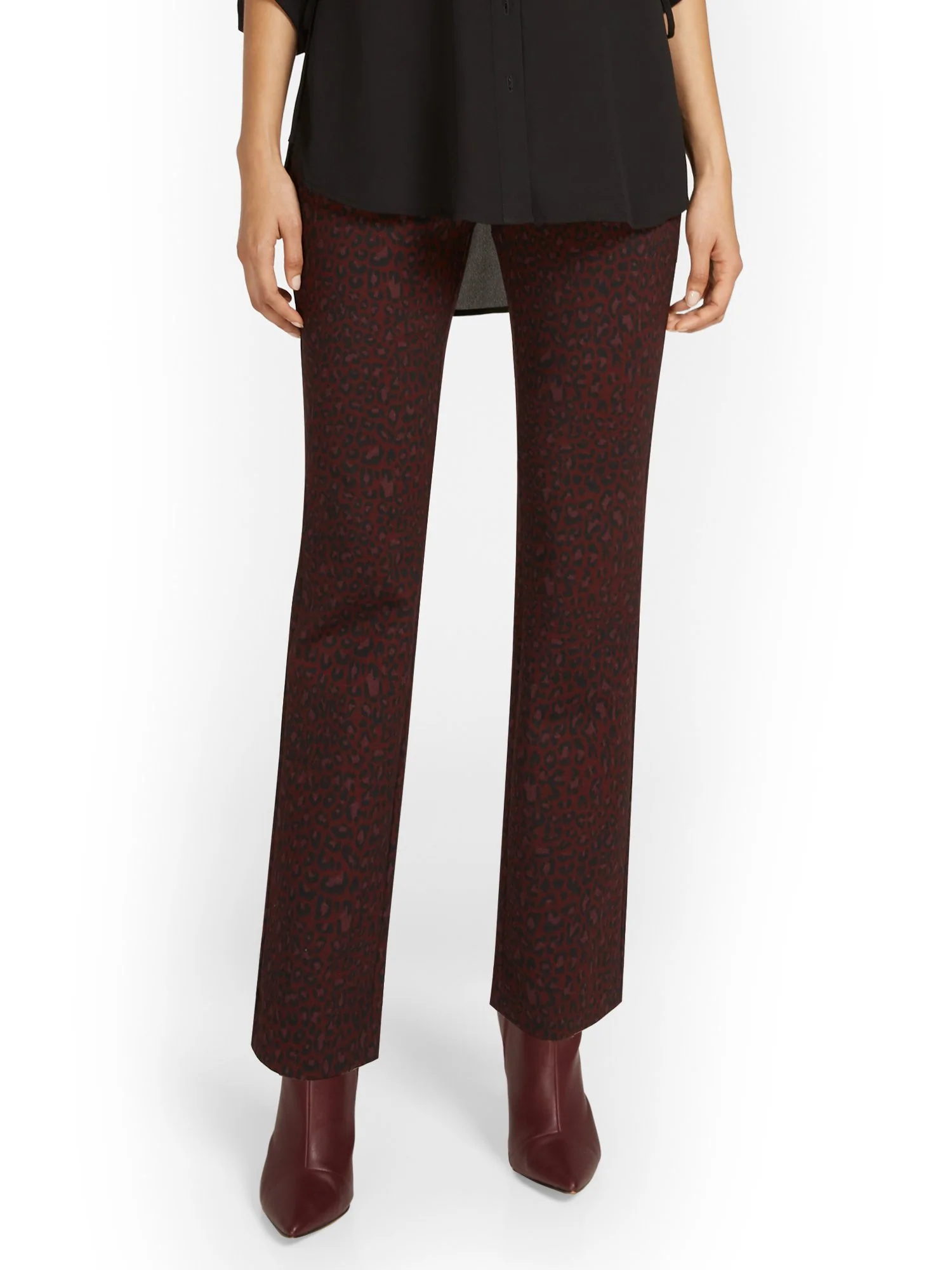 Petite Pull-On Leopard-Print Straight-Leg Ponte Pant - Superflex - Image 2