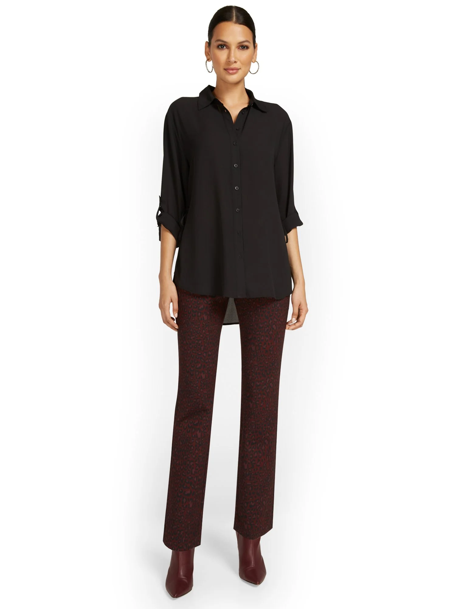 Petite Pull-On Leopard-Print Straight-Leg Ponte Pant - Superflex - Image 4