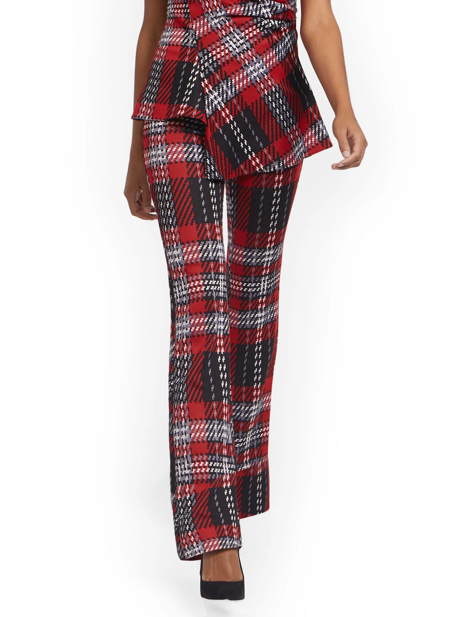 Petite Red Plaid Pull-On Bootcut Ponte Knit Pant - Superflex