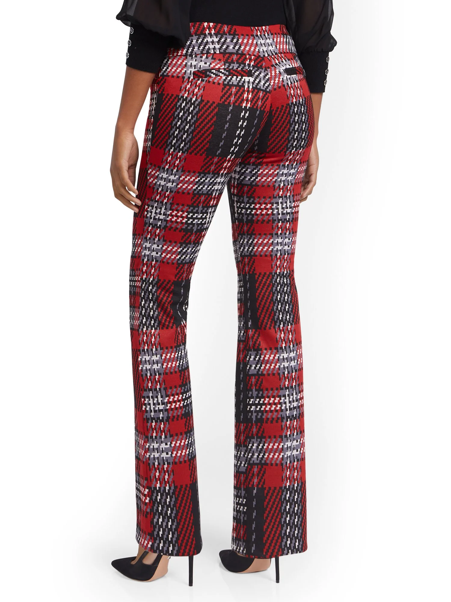 Petite Red Plaid Pull-On Bootcut Ponte Knit Pant - Superflex - Image 3