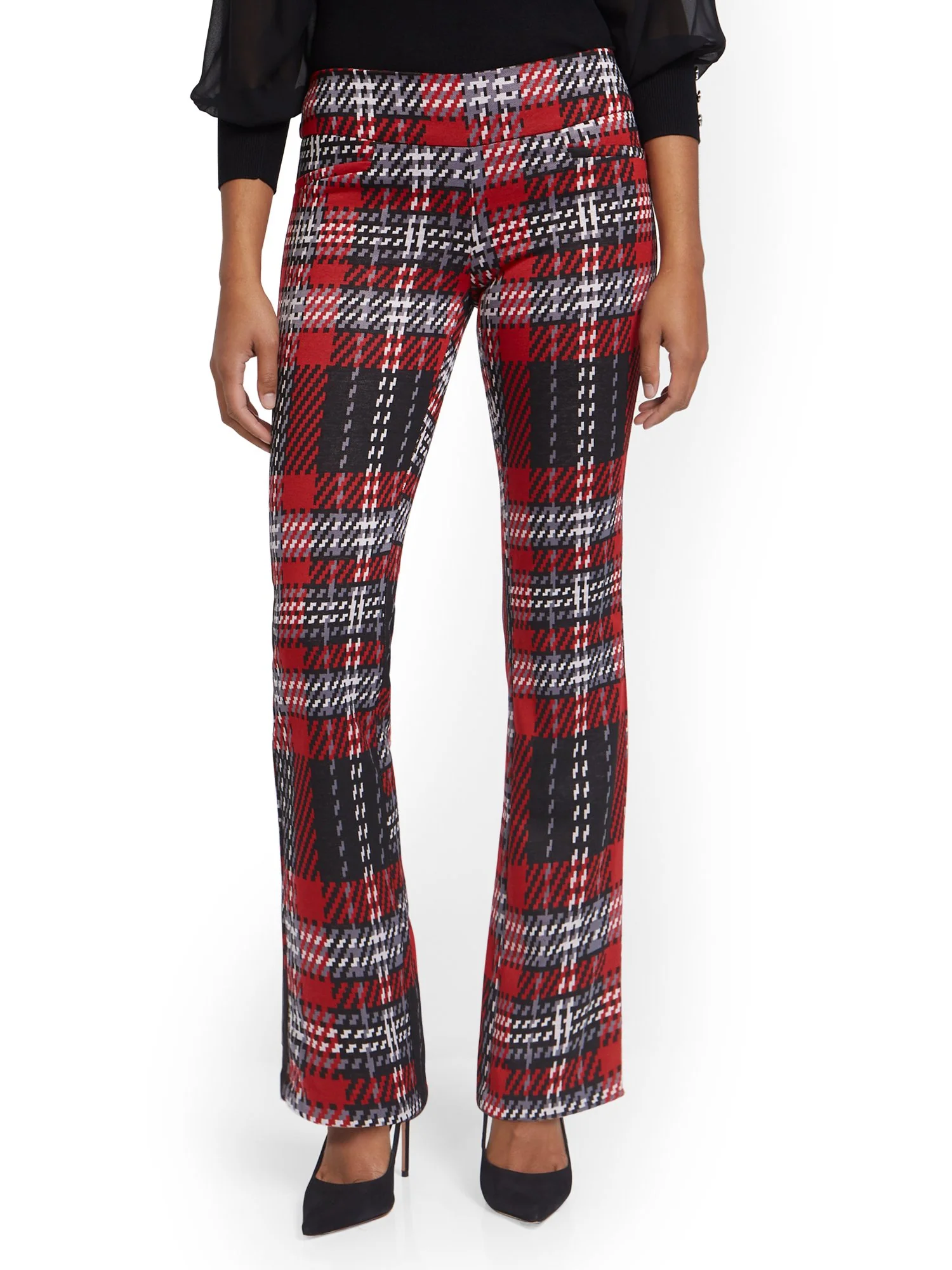 Petite Red Plaid Pull-On Bootcut Ponte Knit Pant - Superflex - Image 5